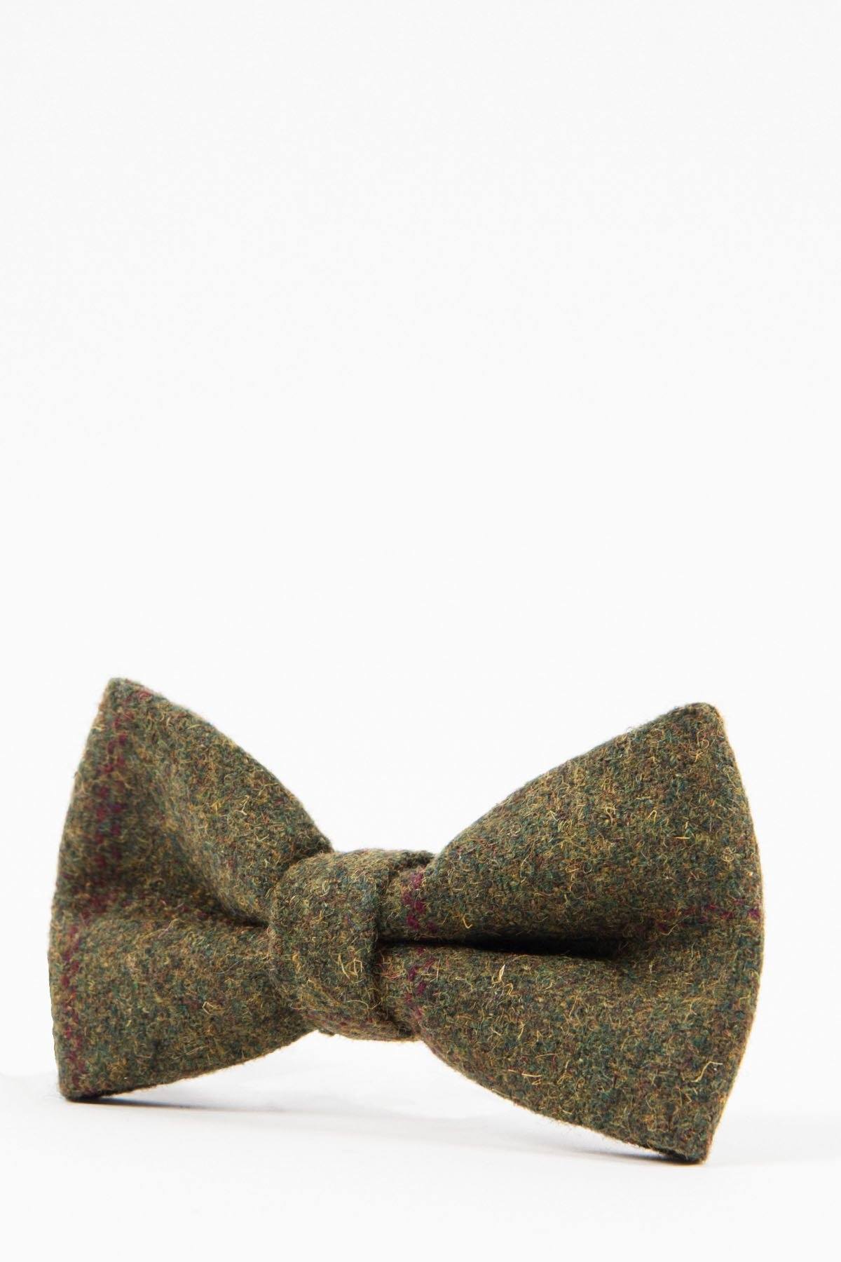 MITCHELL Tweed Olive Green Wine Check Bow Tie - Elegant Men's Fashion Accessory for Weddings, Parties & Formal Events