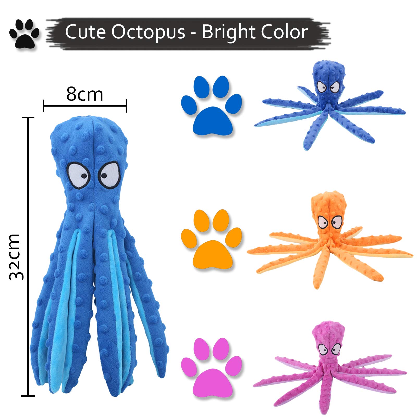 Acehome Squeaky Dog Toy - No Stuffing Octopus Chew Toy with Crinkle Paper for Medium & Large Dogs - Interactive Play & Biting Relief - Perfect for Indoor/Outdoor Playtime & Teething Puppies (Blue)