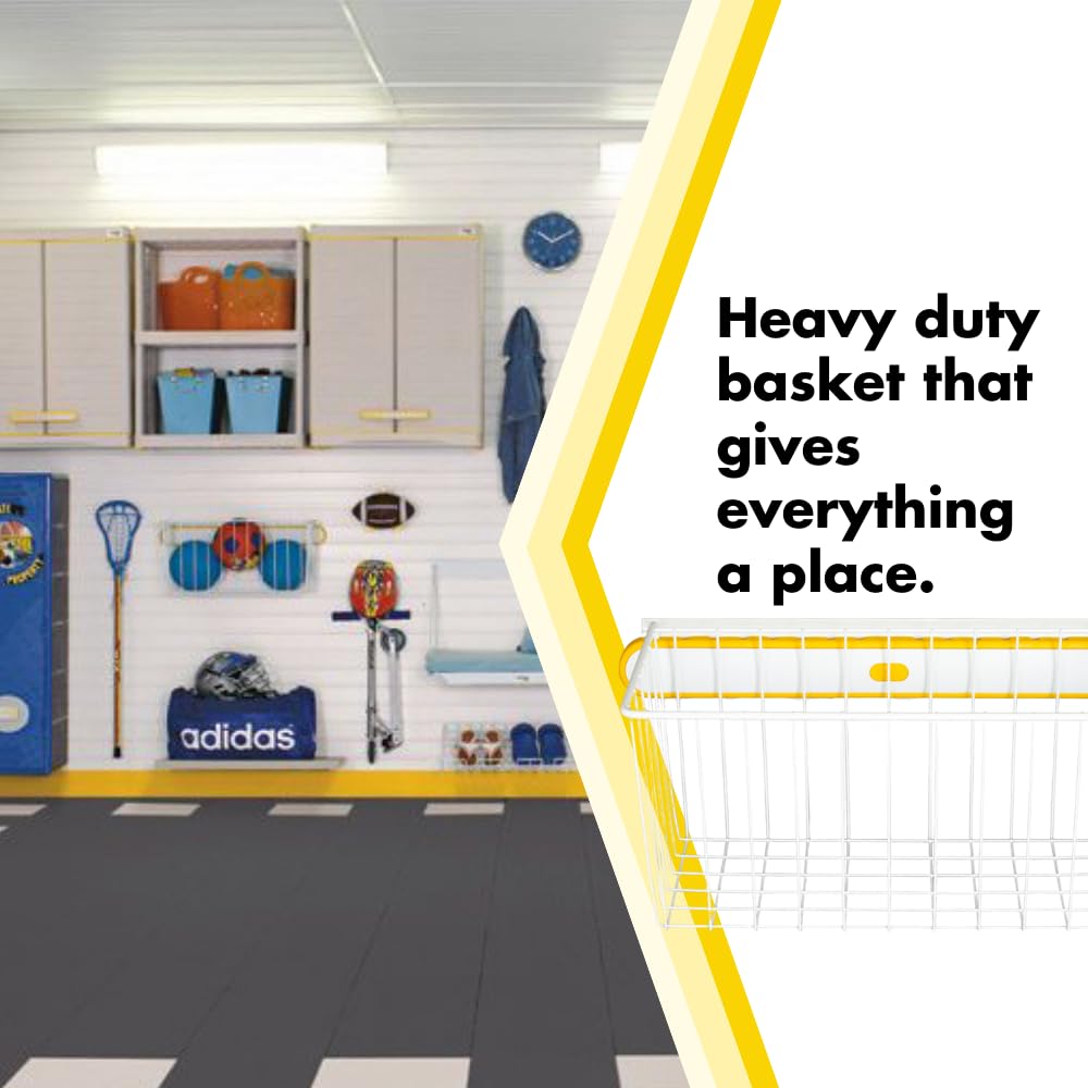 GarageTek Extra Large Steel Wall Mount Storage Basket - Heavy Duty Garage Organizer for Tools, Sports Equipment | Fits TekPanel, TekTrak & Slat Walls | Perfect for Garage, Workshop & Home Storage Solutions
