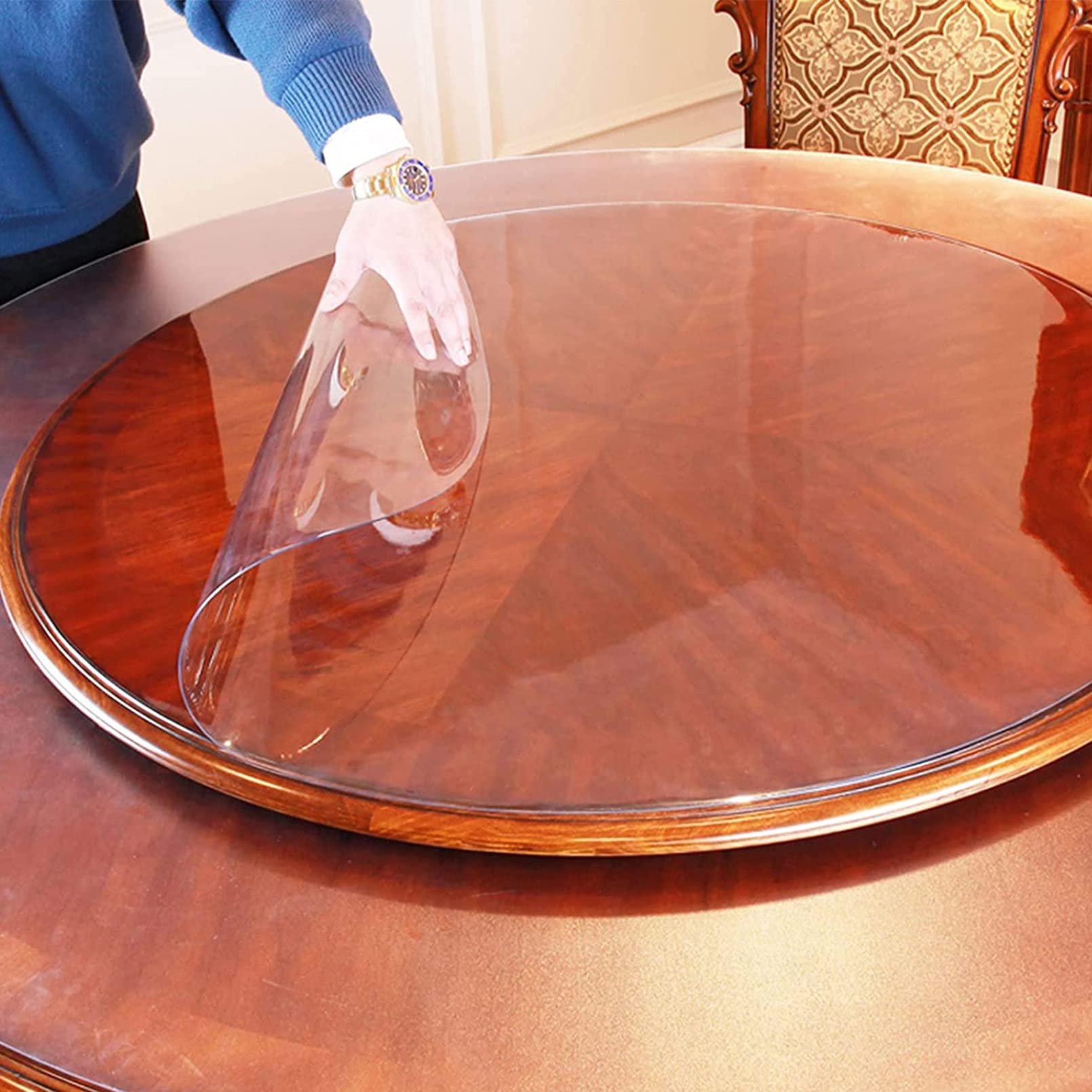 Round Table Top Protectors 18-63 Inch - Clear PVC Tablecloth Pad 1.5mm/2mm Thick, Heat Resistant & Non-Shrink Table Cover for Dining, Kitchen, Office - Perfect for Parties, Daily Use & Table Protection