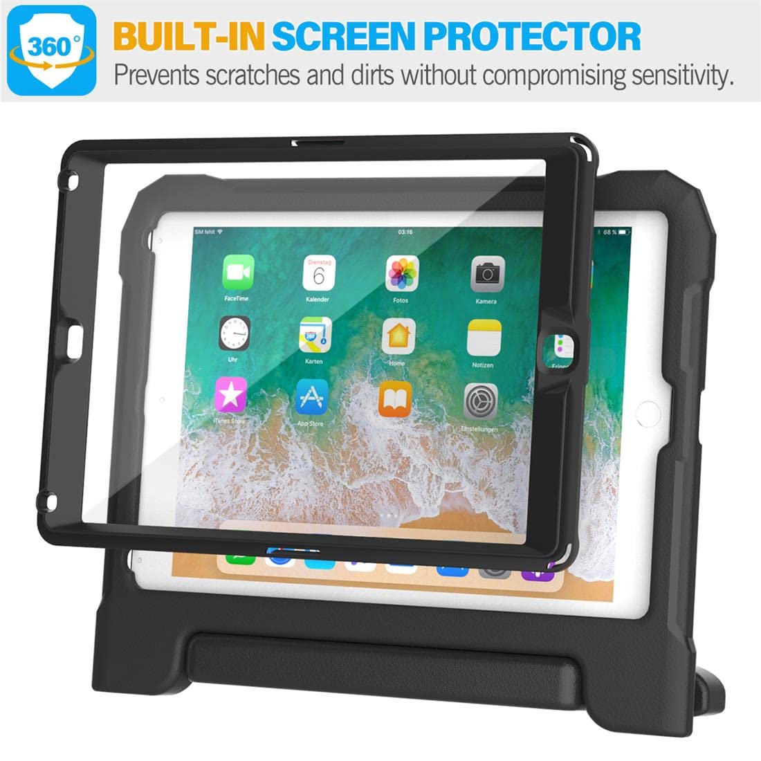 SUPLIK Shockproof Kids iPad Case for iPad 5th/6th Gen (9.7 inch 2017/2018), iPad Air 1/2 & iPad Pro 9.7 - Durable Protective Cover with Handle Stand & Screen Protector - Perfect for School, Travel & Home Use (Black)