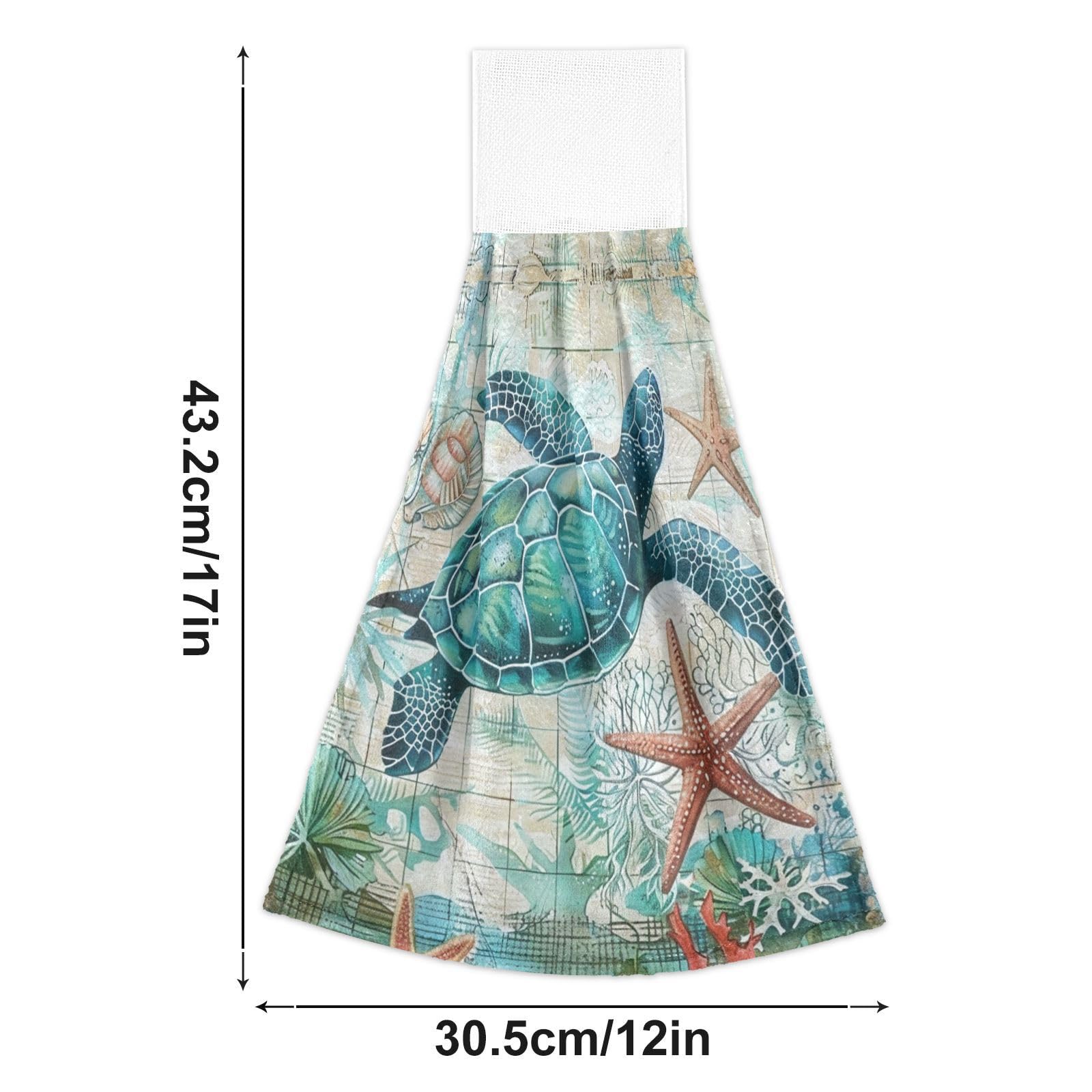 Boccsty 2-Pack Sea Turtle & Starfish Bath Towels - Soft Absorbent Finger Tip Hand Towels for Bathroom, Kitchen, Farmhouse Decor - Perfect for Beach Themed Home, Coastal Decor & Ocean Lover Gifts