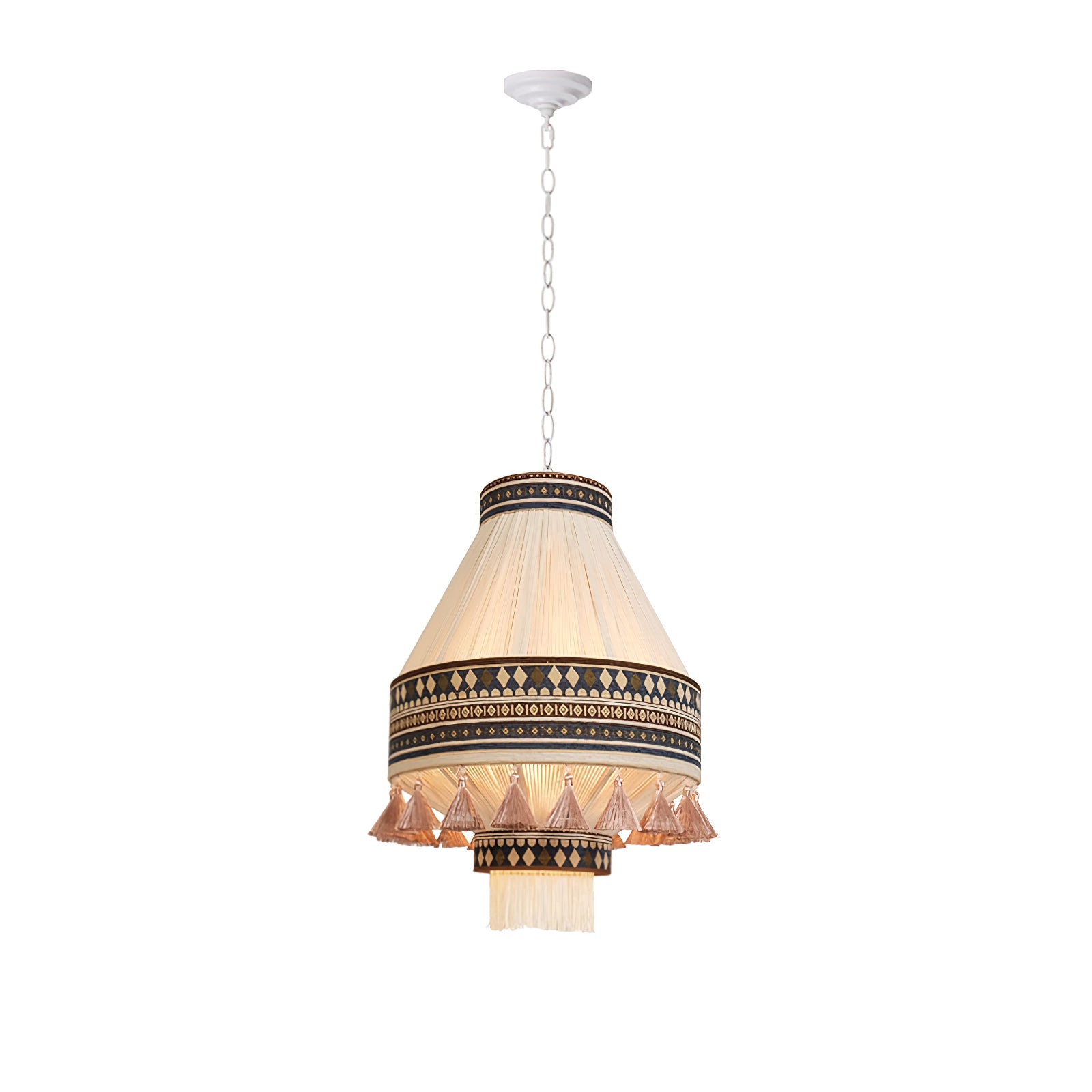 Bohemian Fringe Pendant Lamp - Handmade Rattan Chandelier with Beaded Tassels for Living Room, Bedroom & Dining Room Decor | Perfect for Boho, Farmhouse & Coastal Style Homes