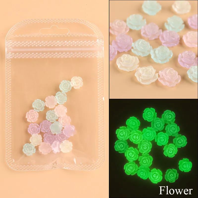 Glow in The Dark Nail Art Charms - 500pcs Assorted Nail Decorations for DIY Manicure, Party & Festival Nail Designs - Perfect for Halloween, Raves, and Night Events