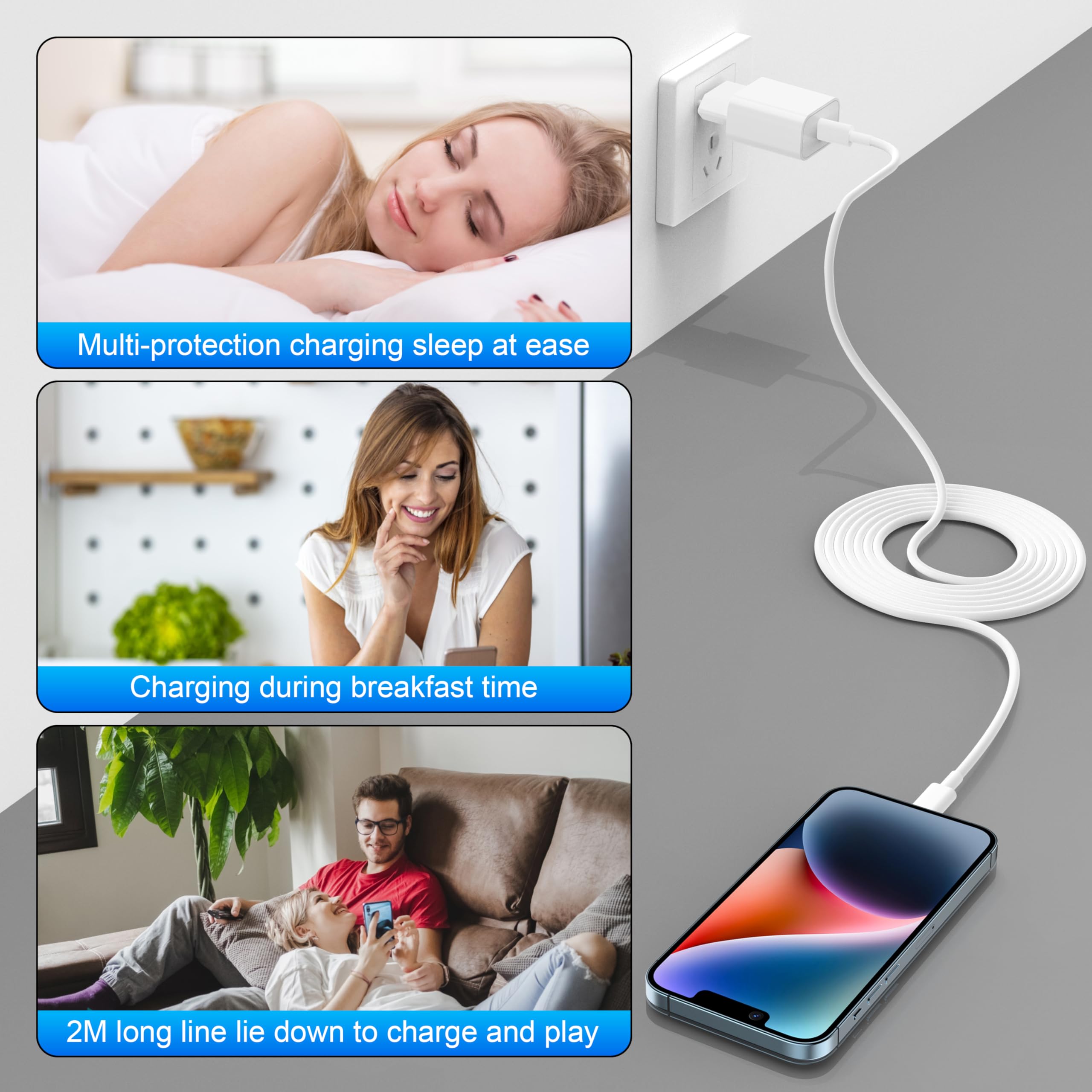 Jeenek MFi Certified USB C Fast Charger for iPhone 14 13 12 11 Pro Max XR XS SE & iPad - 3M Lightning Charging Cable - Perfect for Home, Office, Travel & Car Charging