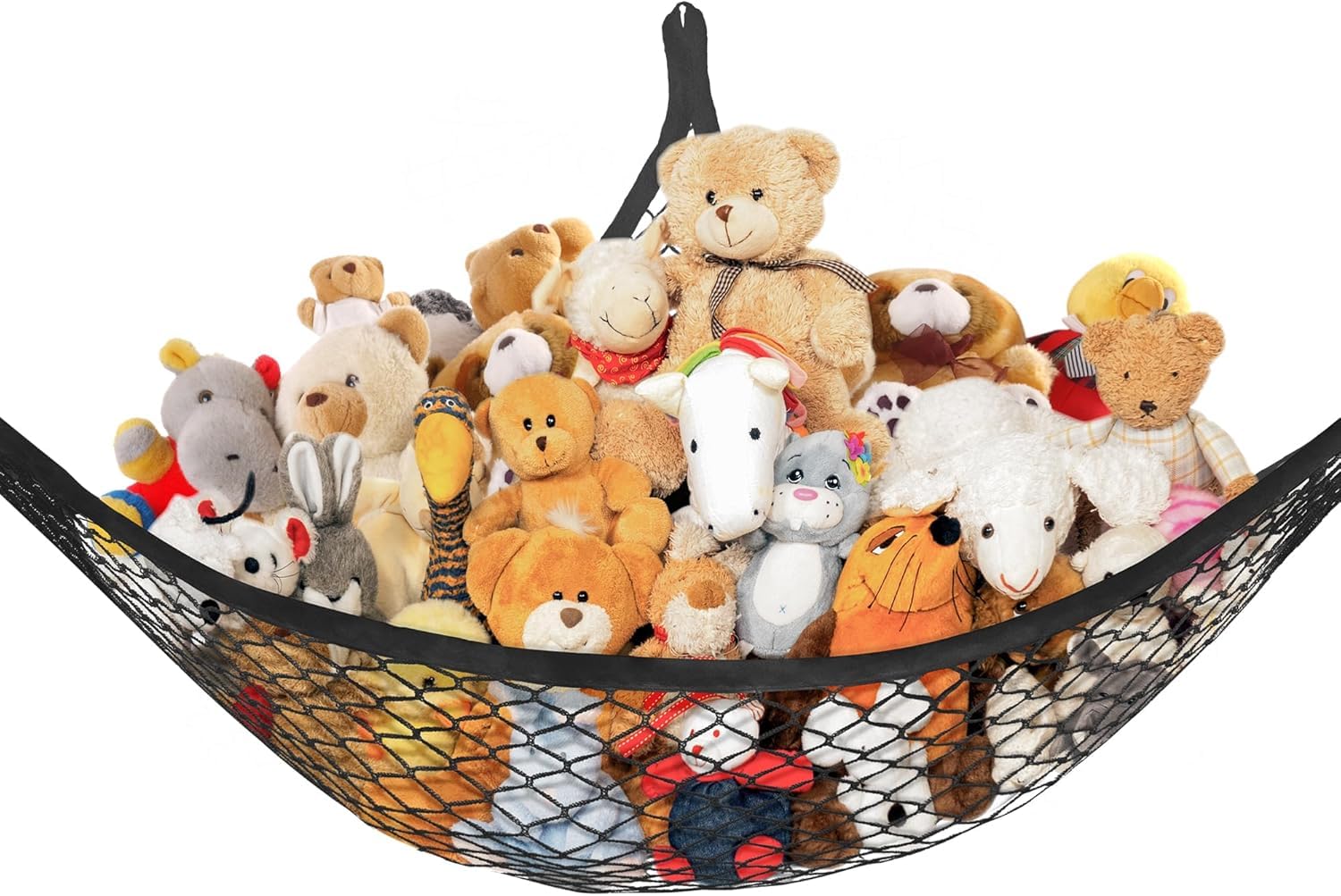 Plush Toy Storage Hammock for Stuffed Animals - Kids Room Organizer & Decor - Easy Hang with Anchors & Hooks - 1 Pack Black - Perfect for Nursery, Playroom & Bedroom Organization
