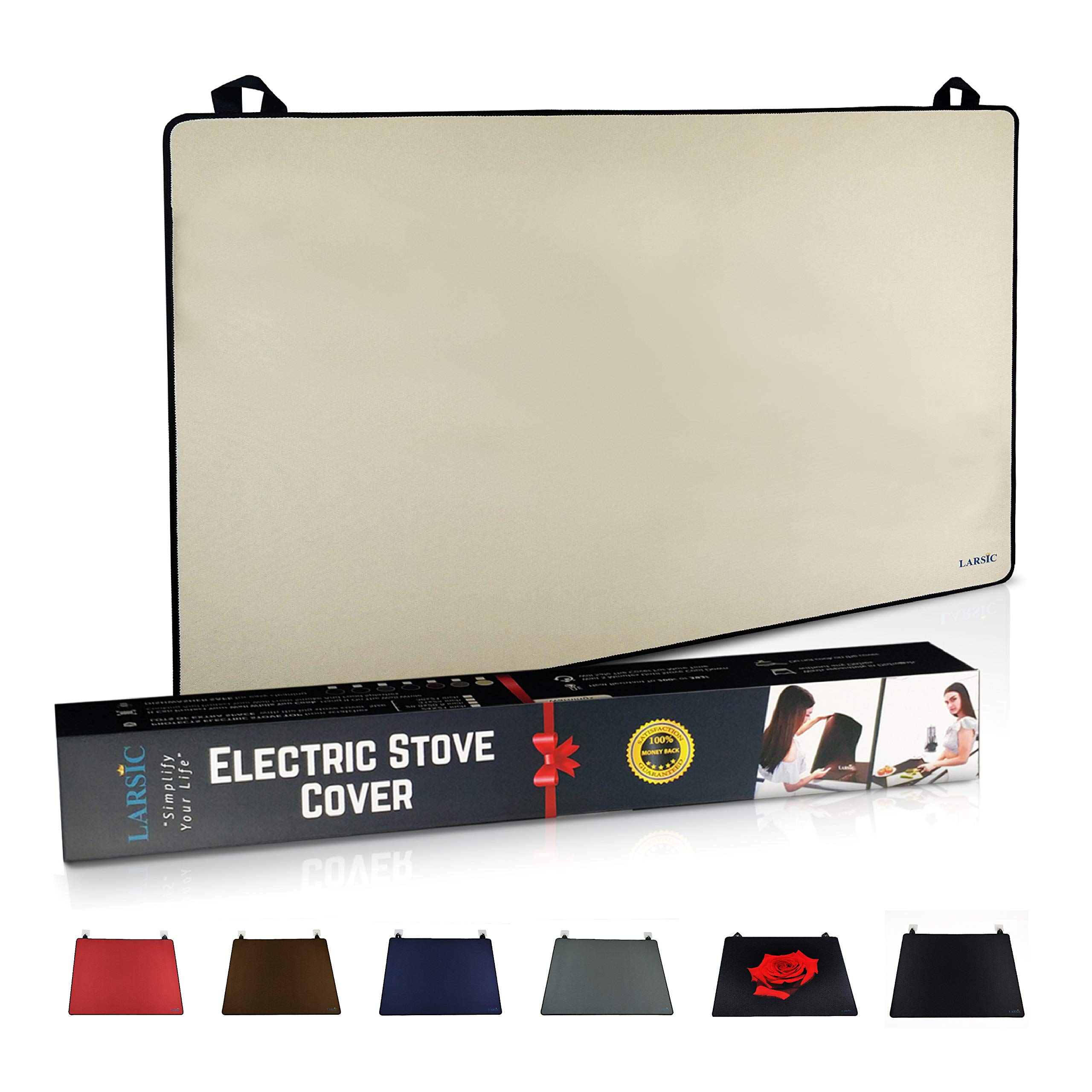 Larsic Stove Cover - 24x21 Inch Foldable Electric Stove Protector with Anti-Slip Coating, Waterproof & Scratch-Resistant for Washer Dryer Top - Expands Kitchen Counter Space (Beige) - Perfect for Small Apartments & RV Kitchens