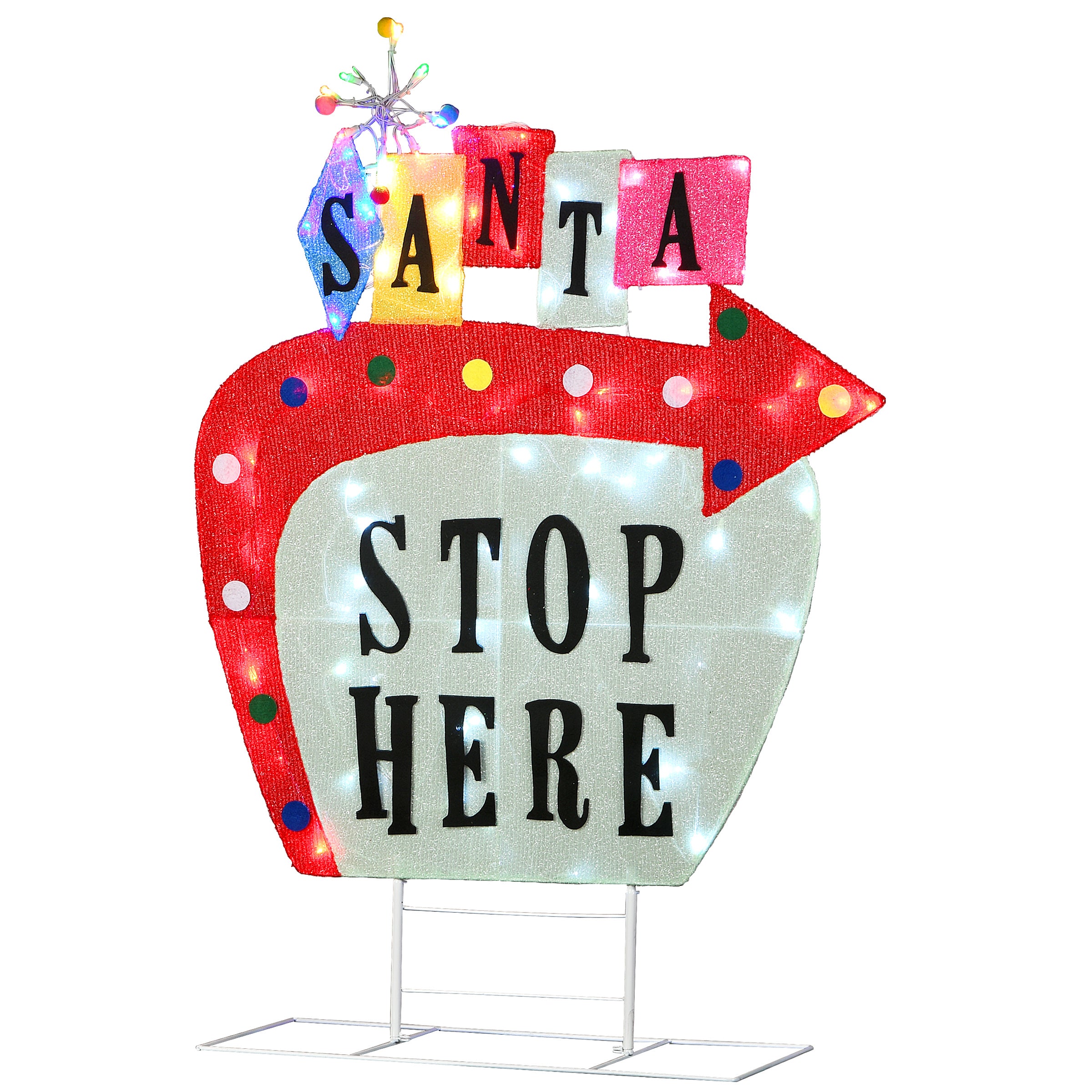 50 Inch Pre-Lit Vintage Vegas Santa Sign - Outdoor Christmas Decoration for Yard, Porch, and Holiday Party Decor