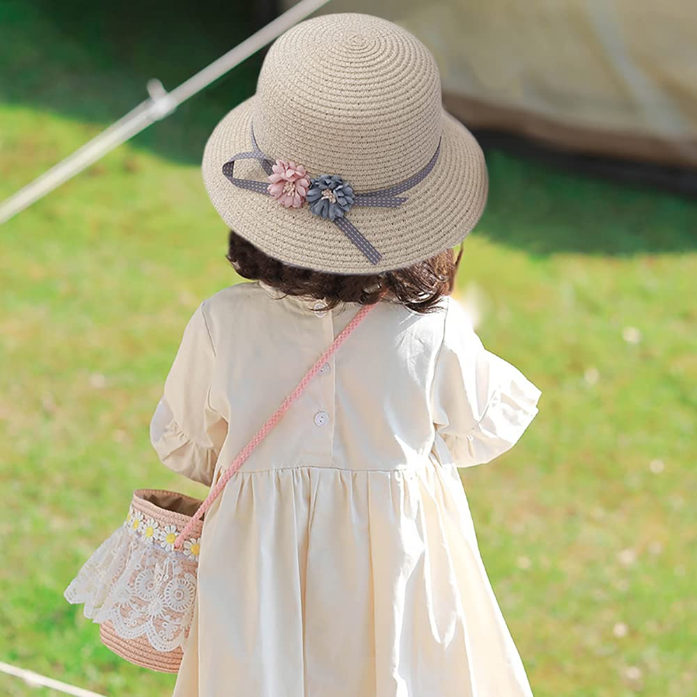 WeeH Girls Summer Hat and Bag Set - Wide Brim Sun Hat with Shoulder Bag for Beach, Pool, Vacation & Outdoor Activities