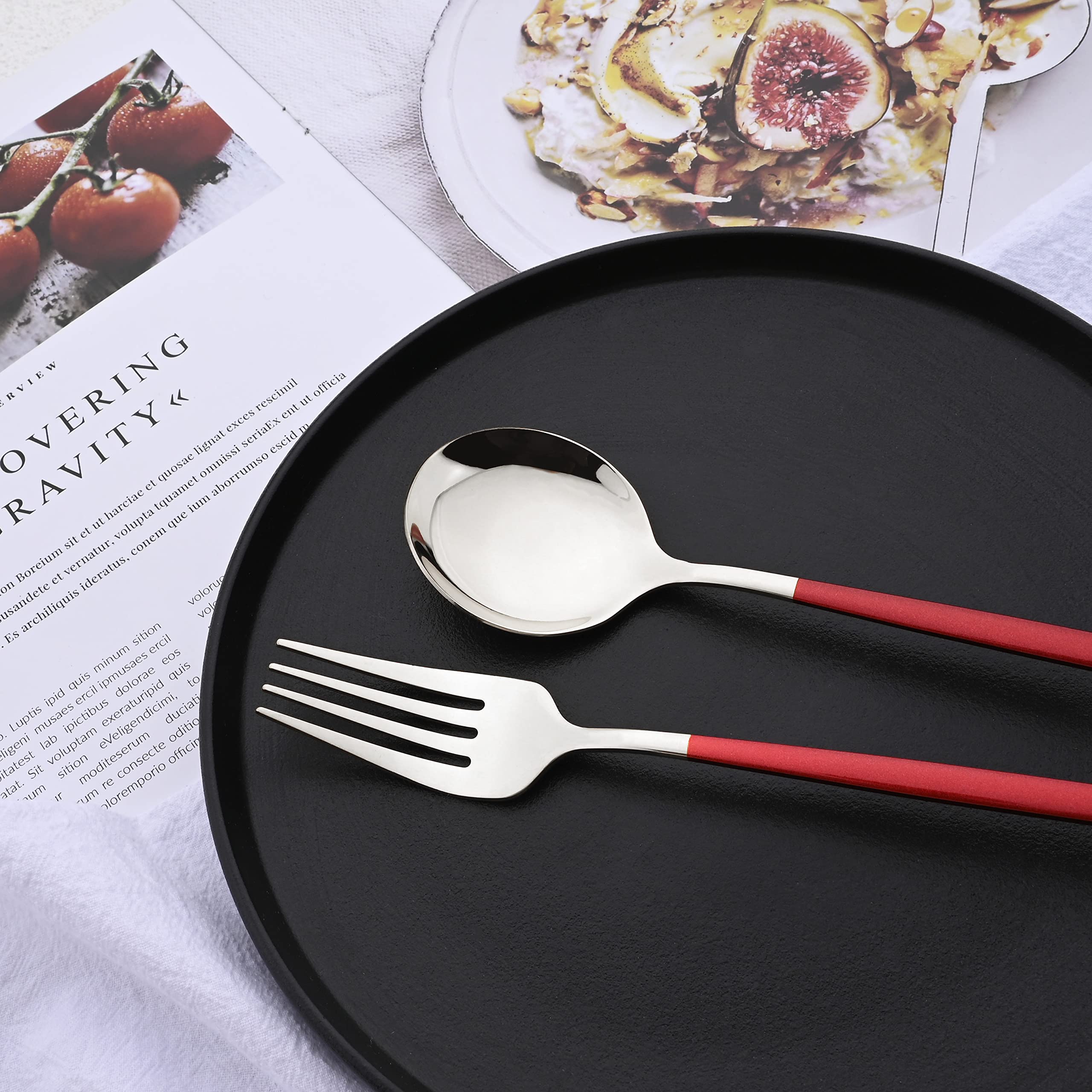20-Piece Silverware Set for 4 - Stainless Steel Flatware Set with Spoons, Knives & Forks - Elegant Red Dinnerware for Family Gatherings, Restaurants & Daily Dining Use