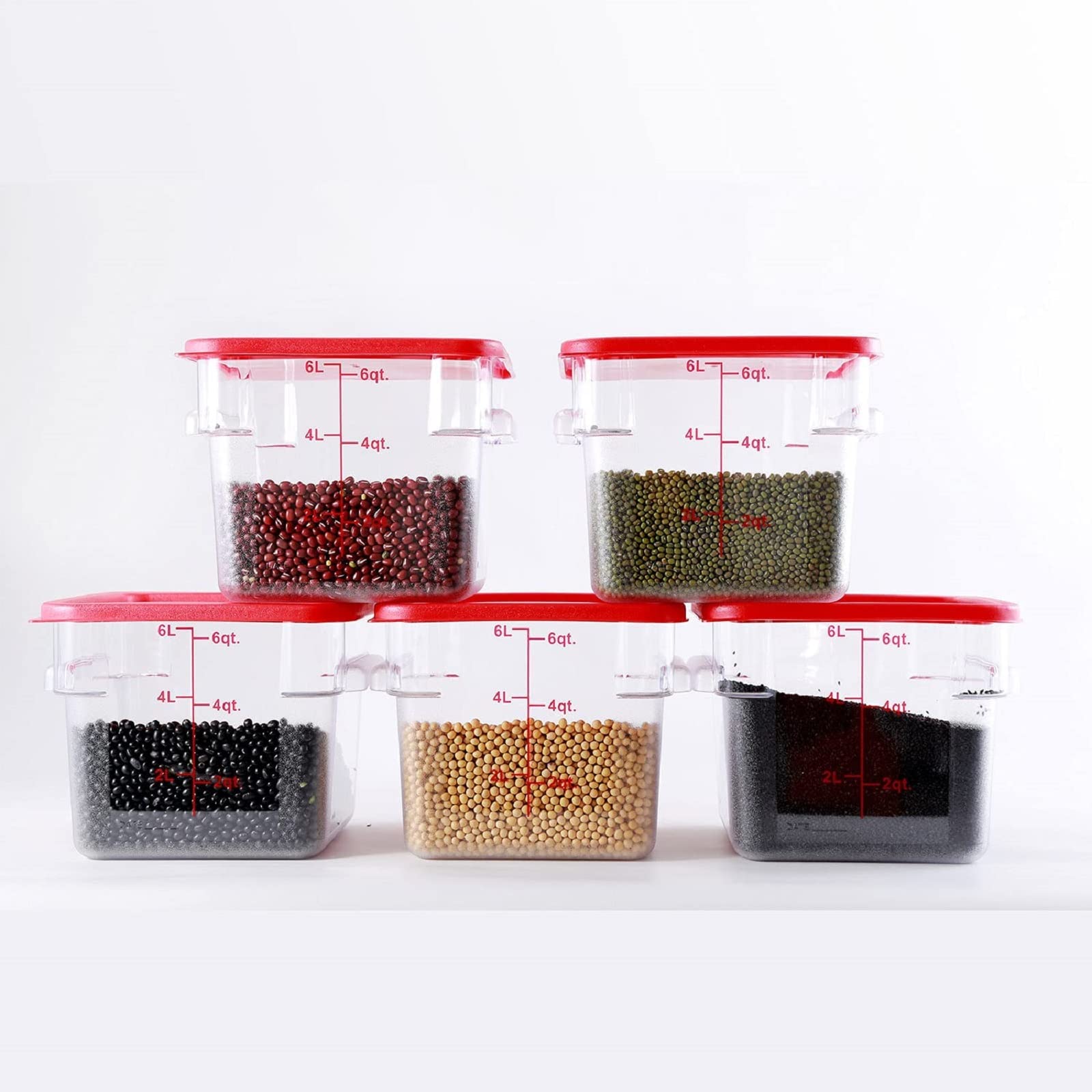 6 Qt Commercial Grade Square Food Storage Containers with Lids - BPA-Free Polycarbonate, Clear (Set of 5) - Perfect for Restaurant, Catering & Bulk Food Storage