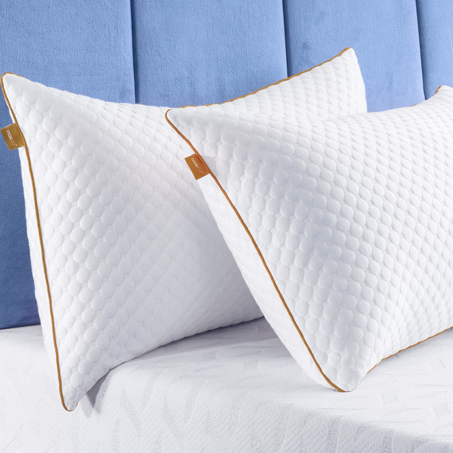 Premium Bamboo Pillows Set of 2 - Luxury Cooling Pillows for Side, Stomach & Back Sleepers - Hypoallergenic Down Alternative with Zipper Cover - Perfect for Hot Sleepers & Neck Pain Relief (Home, Office, Travel Use)
