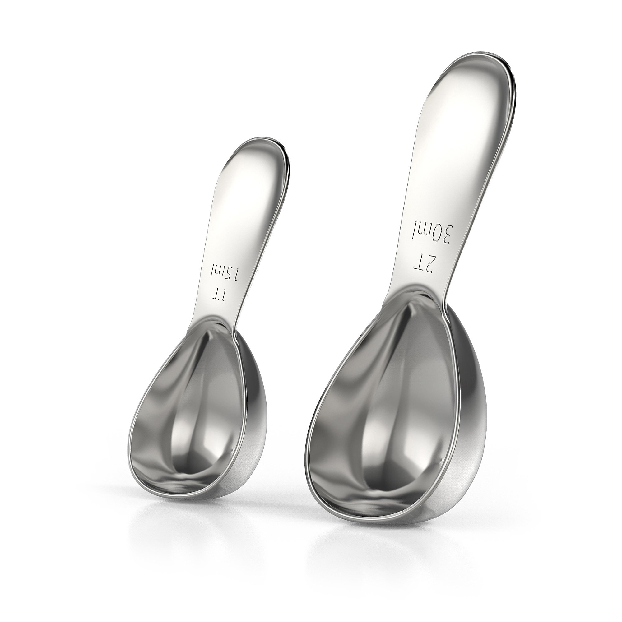 Premium Stainless Steel Coffee Scoop Set - 1 & 2 Tablespoon (15ml & 30ml) Exact Measuring Spoons for Coffee, Tea, Sugar, Flour - Perfect for Kitchen, Baking & Coffee Brewing