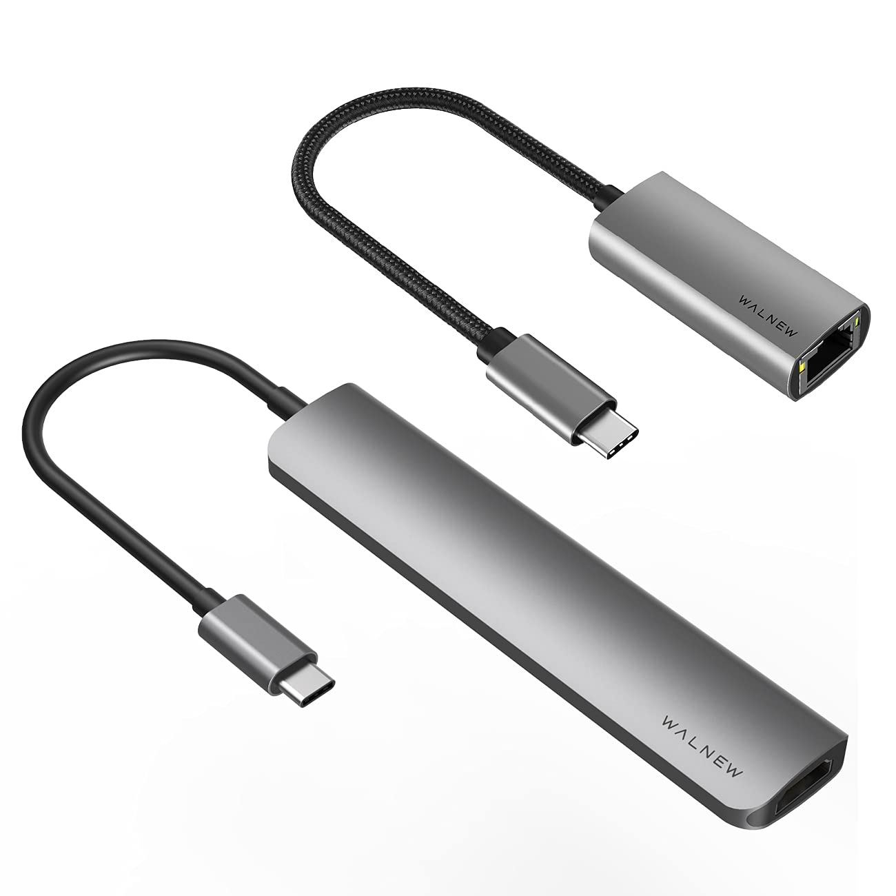 WALNEW USB C to Ethernet Adapter & 7-in-1 USB C Hub Bundle - High-Speed Data Transfer, 4K HDMI, SD/TF Card Reader - Perfect for MacBook Pro, iPad Pro, Chromebook & More (Home Office, Gaming, Travel)