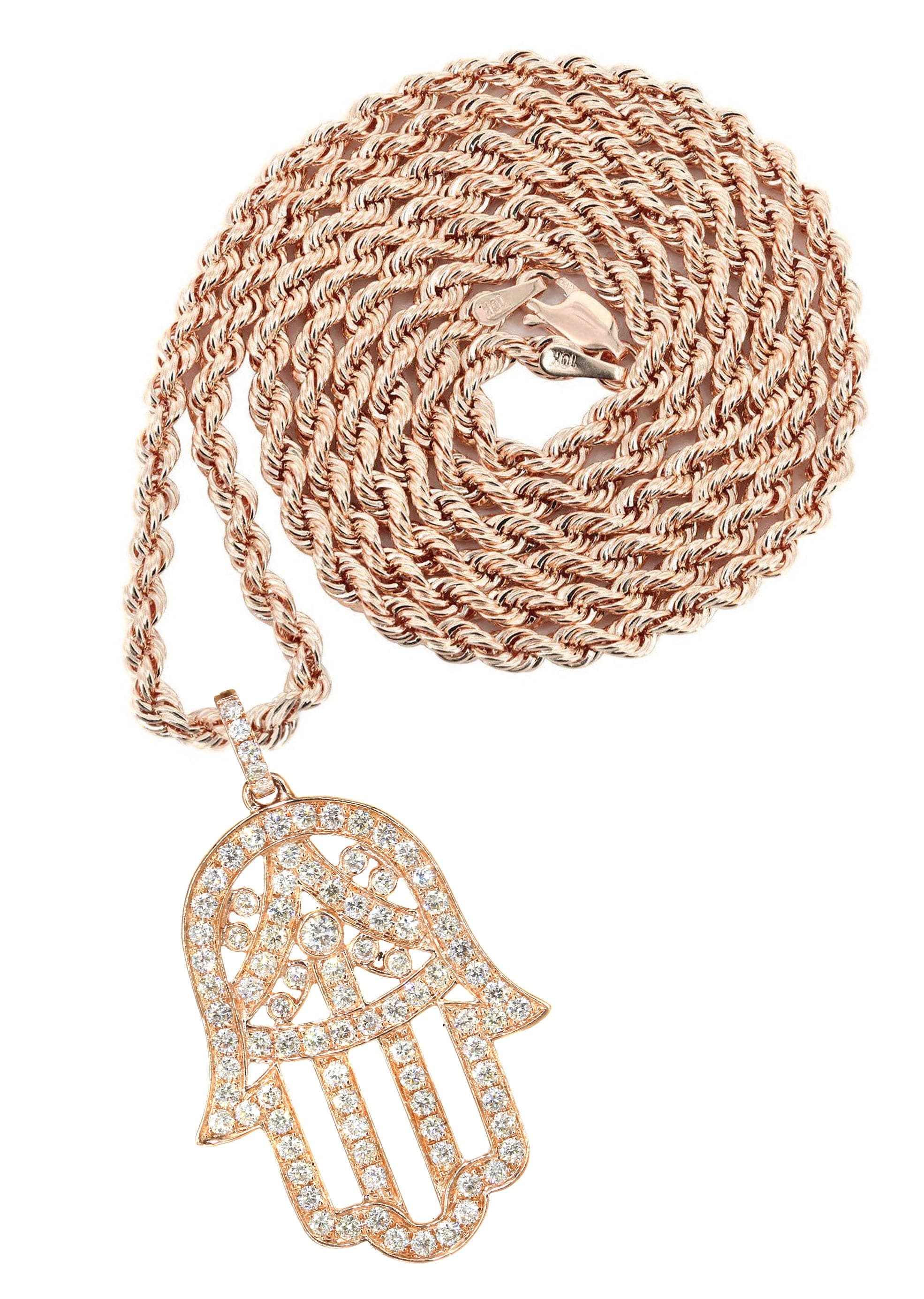 14K Rose Gold Diamond Hamsa Necklace for Women - 2.02 Carats Genuine Diamond Pendant | Elegant Jewelry Gift for Birthday, Anniversary & Special Occasions