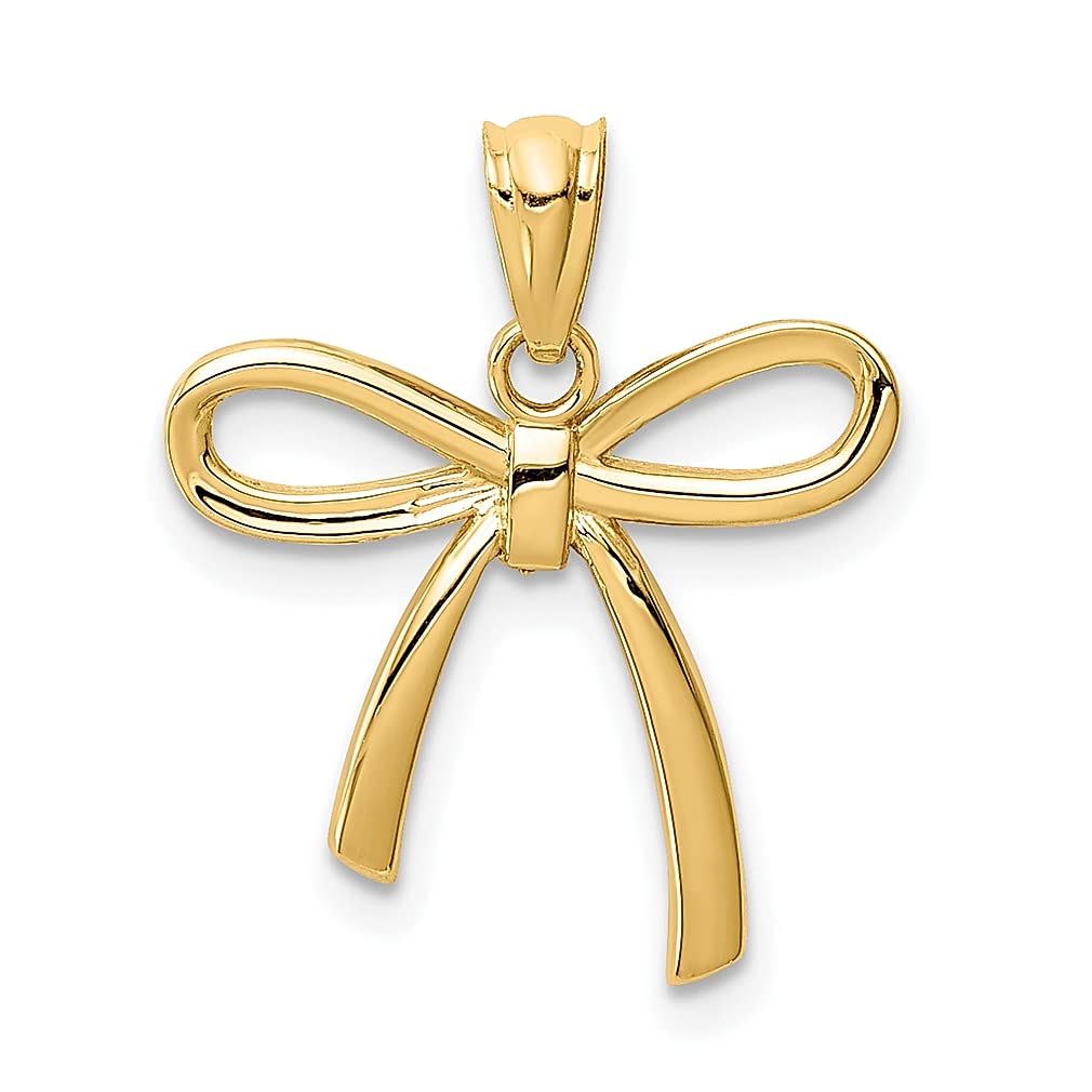 14K Yellow Gold Small Ribbon Bow Pendant Charm Necklace - Dainty & Elegant Fine Jewelry for Women - Perfect Gift for Her - Ideal for Birthdays, Anniversaries & Special Occasions