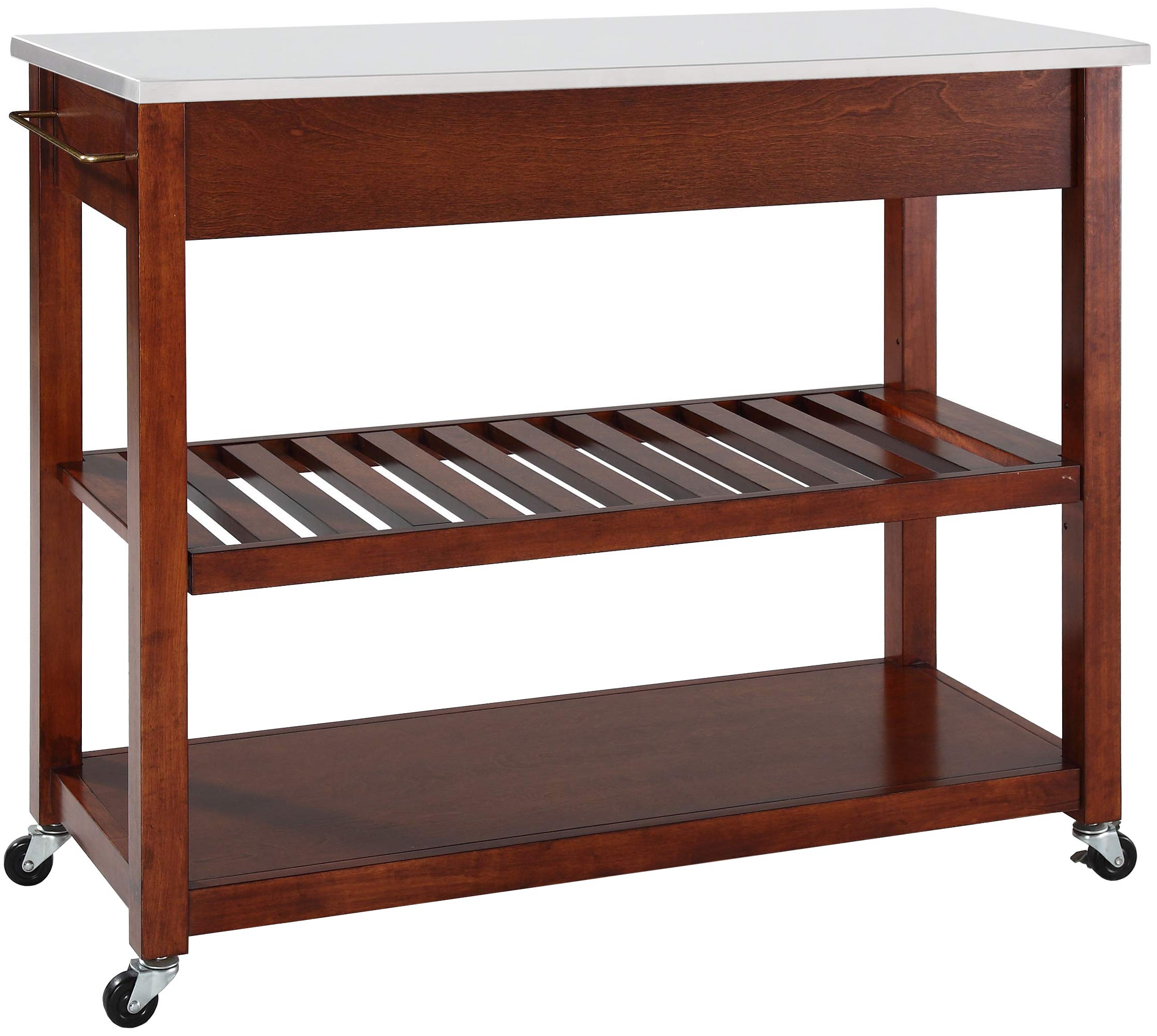 Crosley Furniture Cherry Wood Kitchen Prep Rolling Cart with Stone Top - Microwave Stand, Coffee Bar Station, Storage Shelves - Perfect for Small Kitchens, Apartments & Dorm Rooms