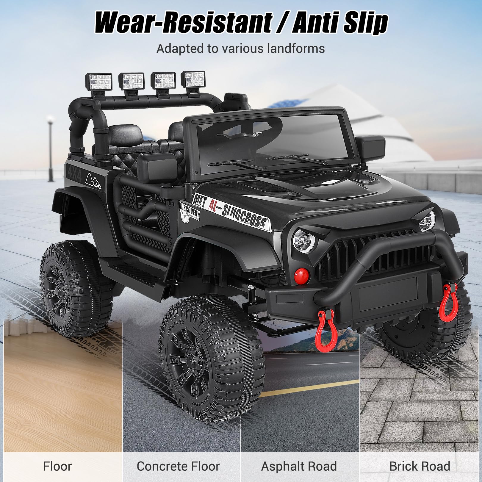 Hikole 12V Electric Ride-On Car for Kids with Parent Remote Control, Spring Suspension, LED Headlights & Bluetooth - Multi-Terrain Kids Toy Car with Digital Dashboard & Easy Towing - Perfect Birthday Gift for Boys & Girls (Black) - Great for Outdoor Play, Backyard Fun & Neighborhood Adventures