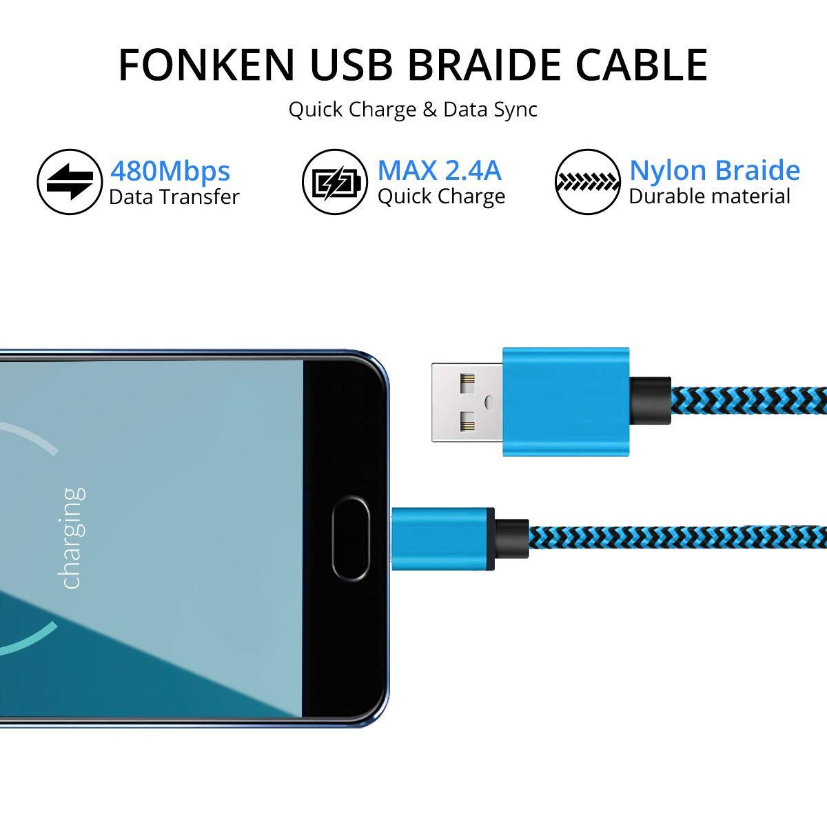 2-Pack 6ft Micro USB Fast Charging Cable for Android Phones & Tablets - Compatible with Moto E5/G5/G6 Play, Alcatel 1B/1C/1L/1S/1V/1X/1SE/3L/3X (2020), Kindle Fire HD 7/8/10, PS4 Controller Pro/Slim - Quick Charge for Home, Office & Travel