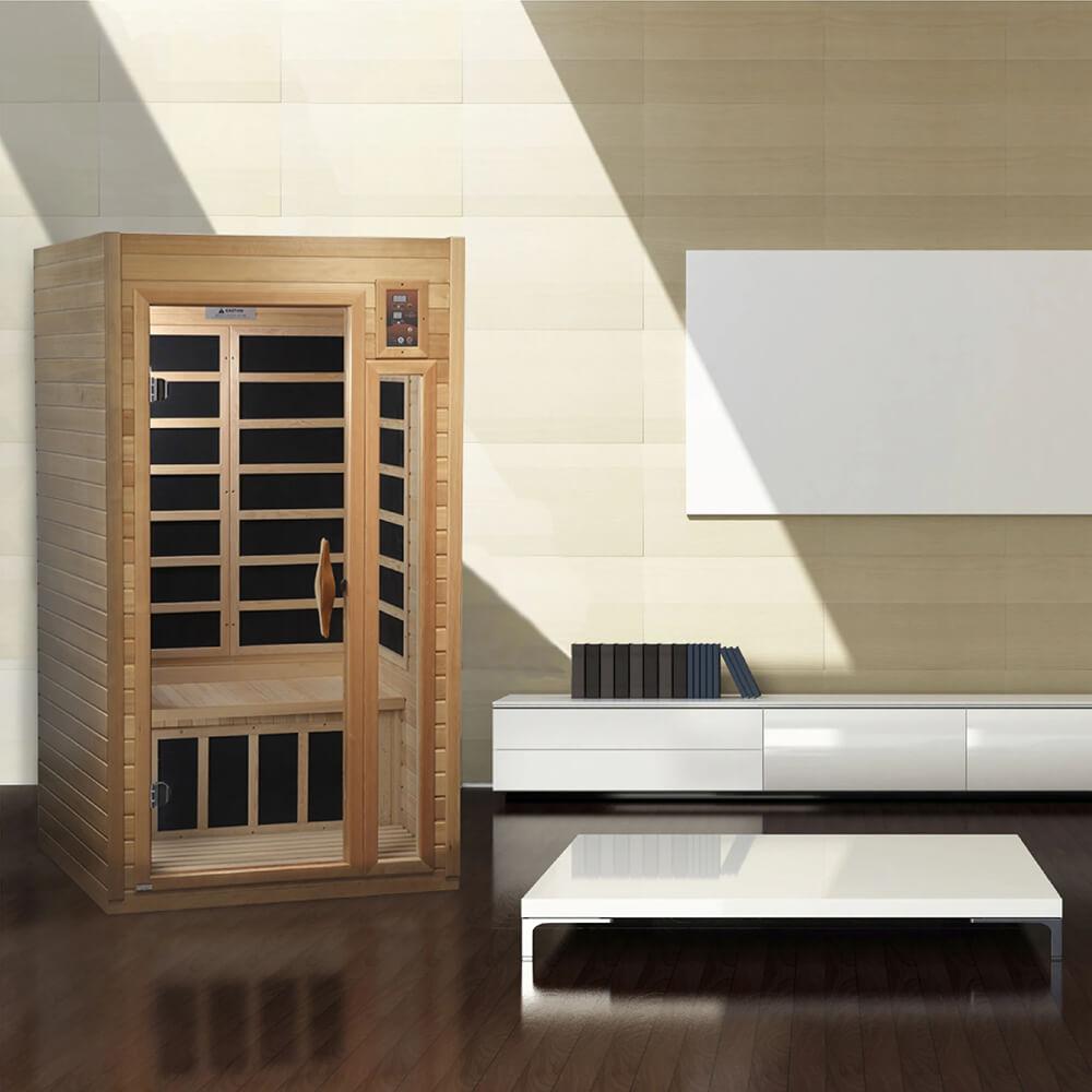 Golden Designs Barcelona Select 1-2 Person Low EMF Far Infrared Sauna for Home Spa Relaxation - GDI-6106-01 - Perfect for Detox, Pain Relief & Stress Reduction in Bedrooms or Basements