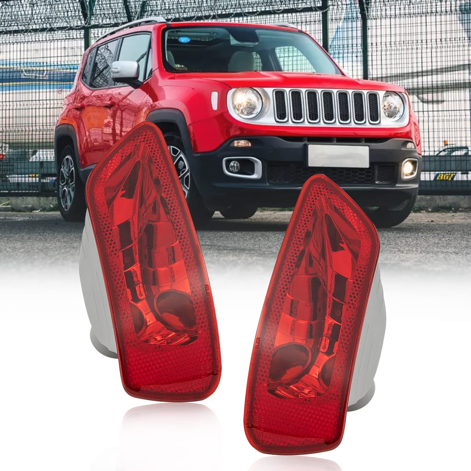 Voilamart Rear Bumper Reflector Lights - Compatible with 2011-2017 Jeep Compass, 2011-2021 Grand Cherokee, 2012-2020 Dodge Journey - Replacement for 57010716AC & 57010717AC - Red Lens Pair (Left+Right) - Enhanced Night Visibility & Safety