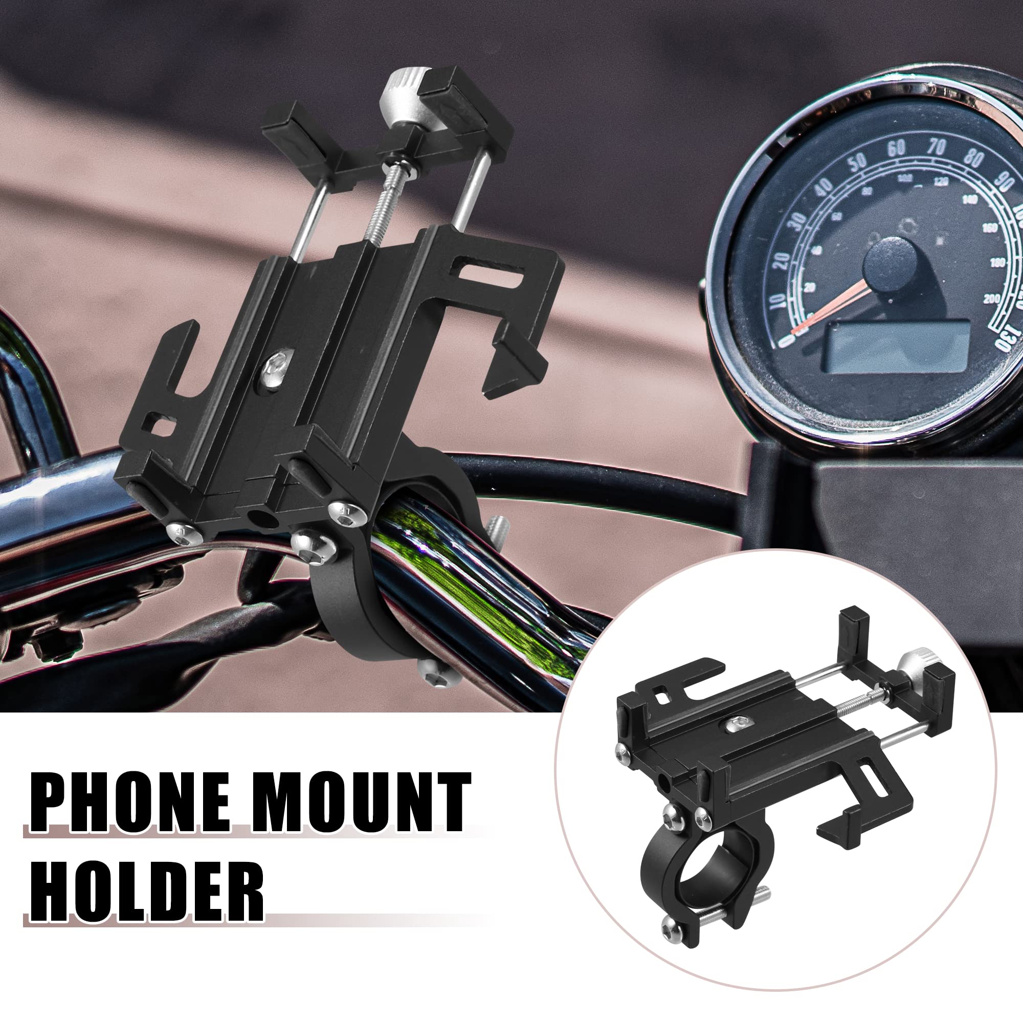 Motoforti 360° Rotatable Aluminum Alloy Motorcycle & Bicycle Phone Mount Holder - Universal Clip for ATV Scooter (Fits 3.5-7 Inch Smartphones) - Black - Perfect for Adventure Riding & Commuting