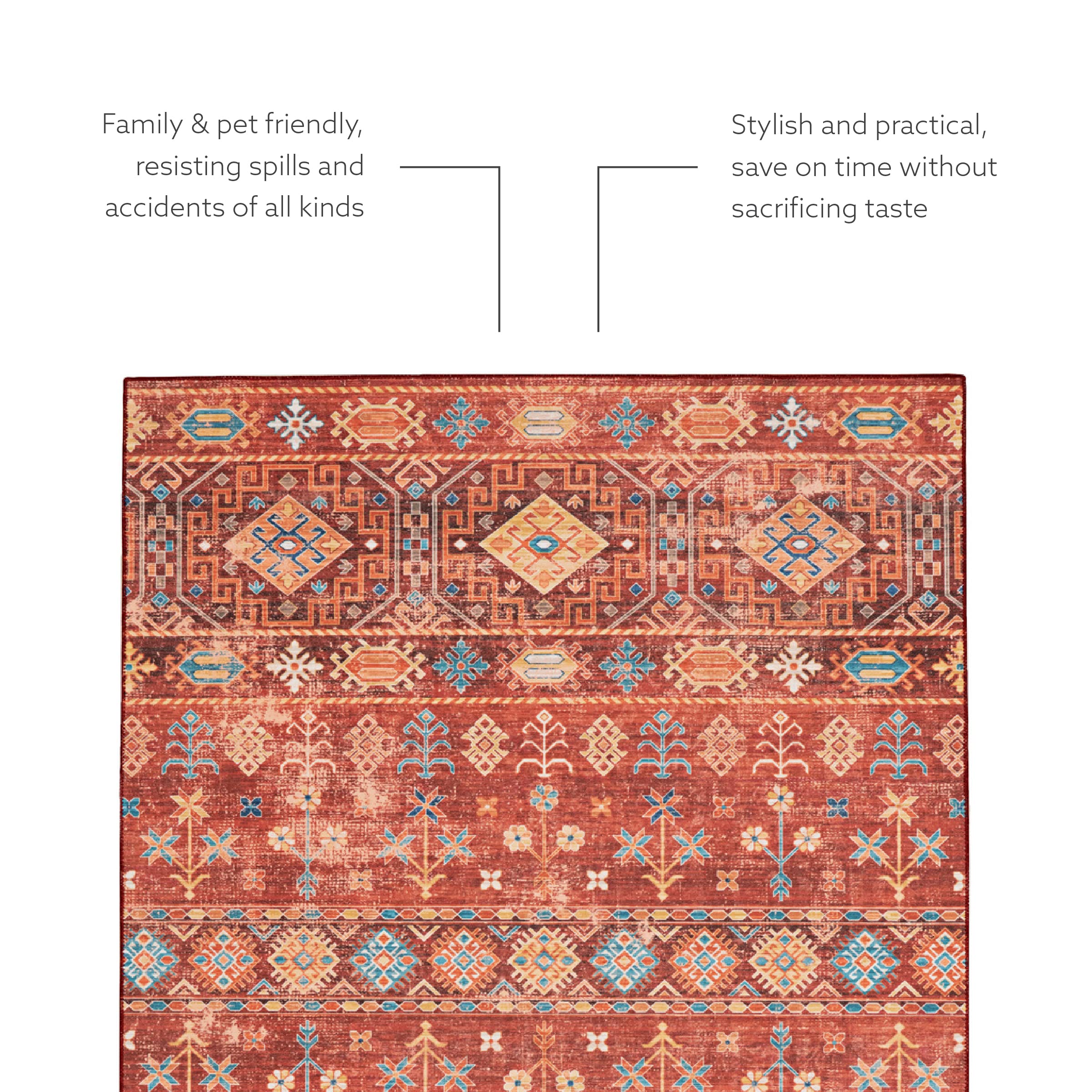 Linon Joelle Washable Area Rug 5x7 Feet - Red & Ivory Indoor/Outdoor Decor - Perfect for Living Room, Bedroom, Patio & Entryway