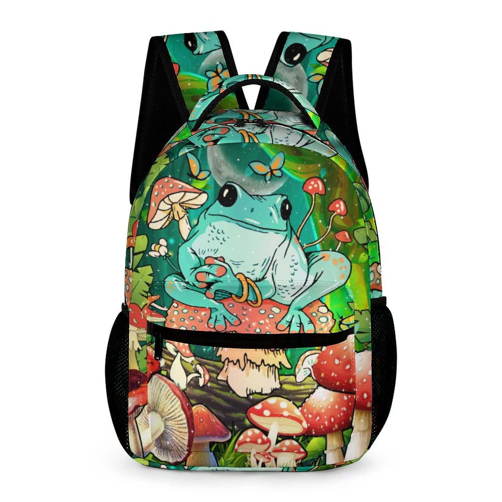 Cute Frog Mushroom Print Backpack for Kids Boys Girls - Durable Polyester School Bag, Stylish Laptop Bookbag for Travel, School & Outdoor Adventures