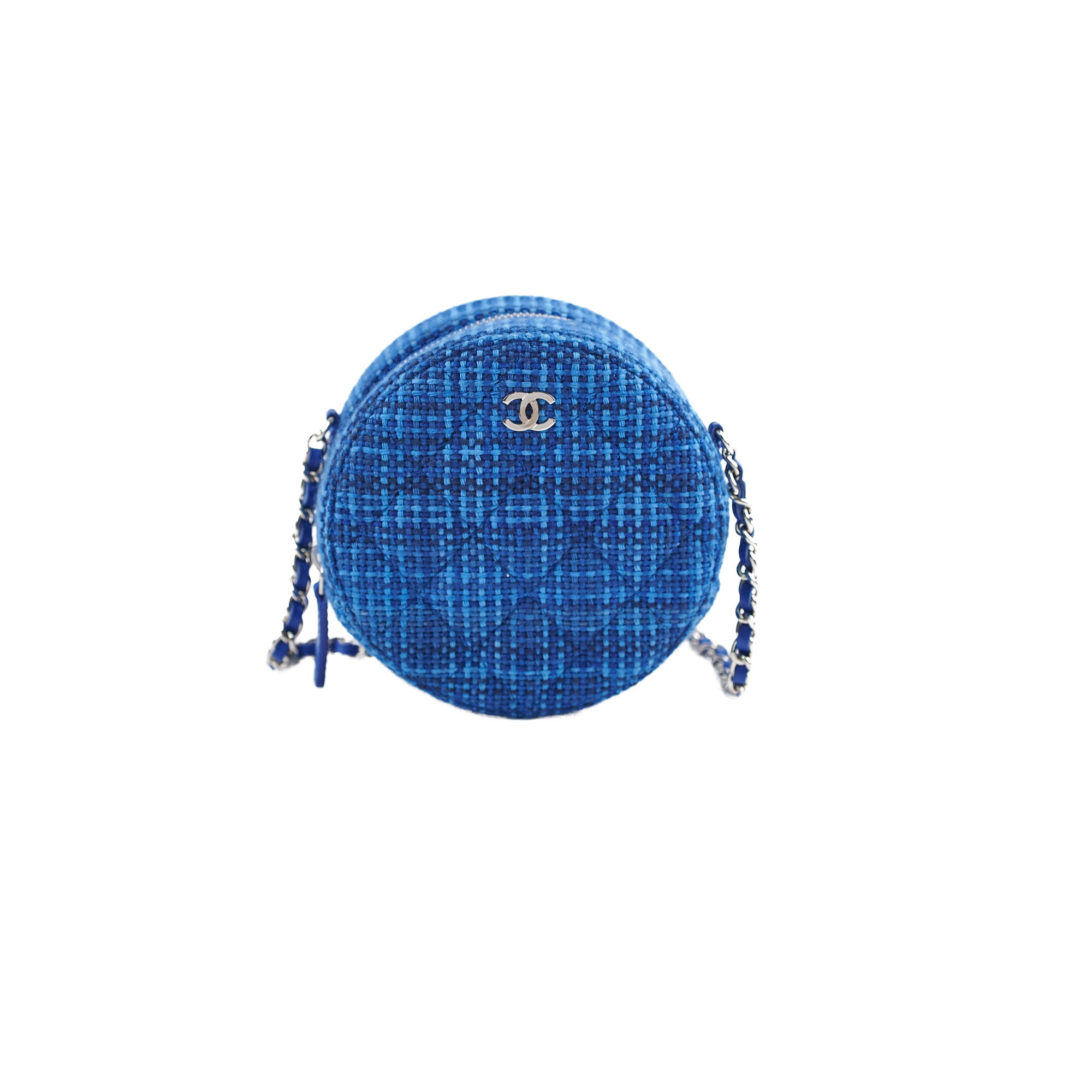 Chanel CC Tweed Mini Round Clutch with Chain - Blue Luxury Shoulder Bag for Women | Perfect for Evening Parties, Weddings & Special Occasions