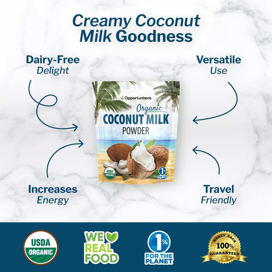 **Opportuniteas Coconut Milk Powder - Non-Dairy Vegan Creamer for Coffee, Tea, Smoothies, Yogurt & Cooking - Full Fat Unsweetened for Keto & Paleo Diet - Low-Temperature Dried Powder - Perfect for Baking, Lattes & Healthy Recipes**