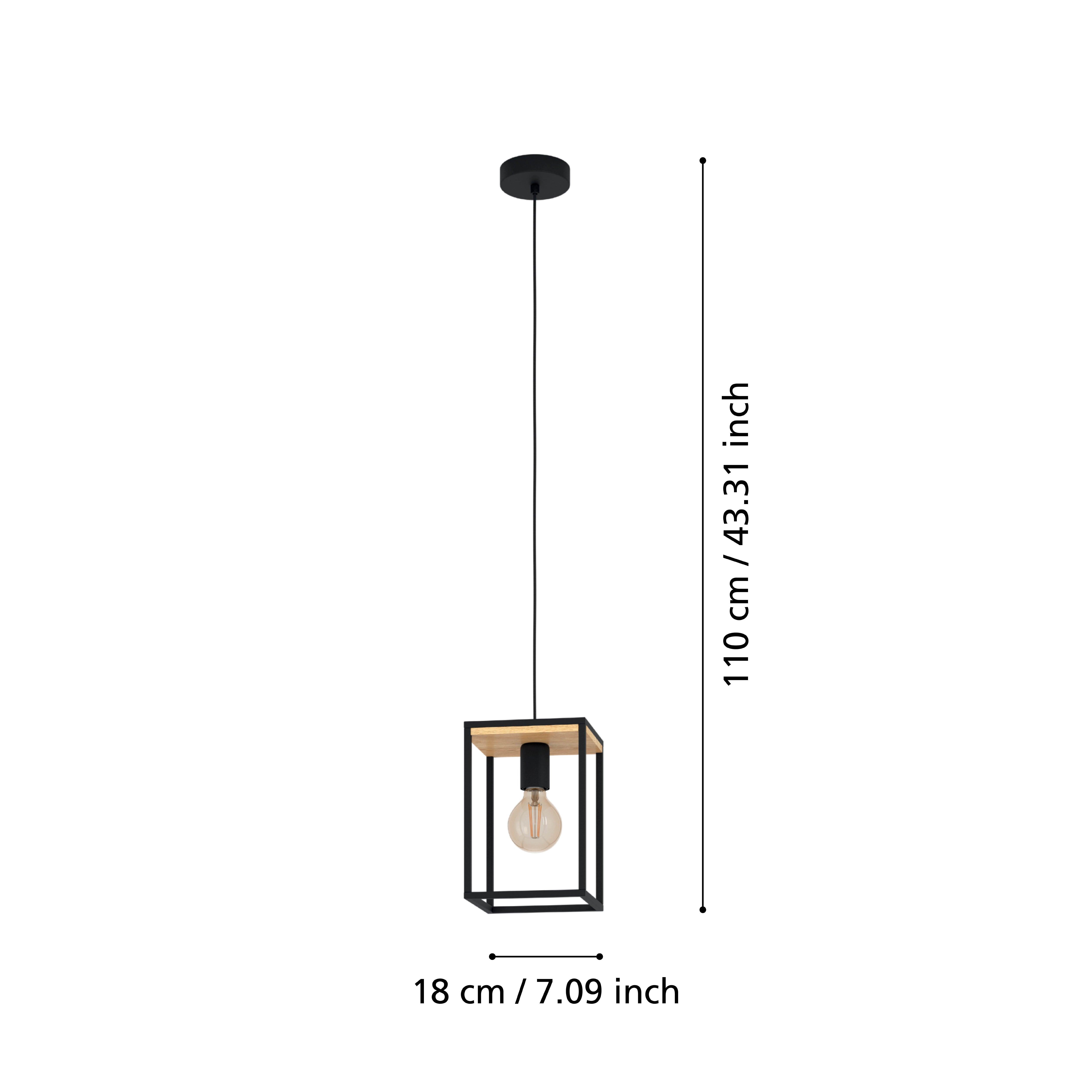 Eglo Libertad Black Metal and Wood Frame Ceiling Pendant Light - Modern Farmhouse Lighting for Kitchen Island, Dining Room, or Entryway