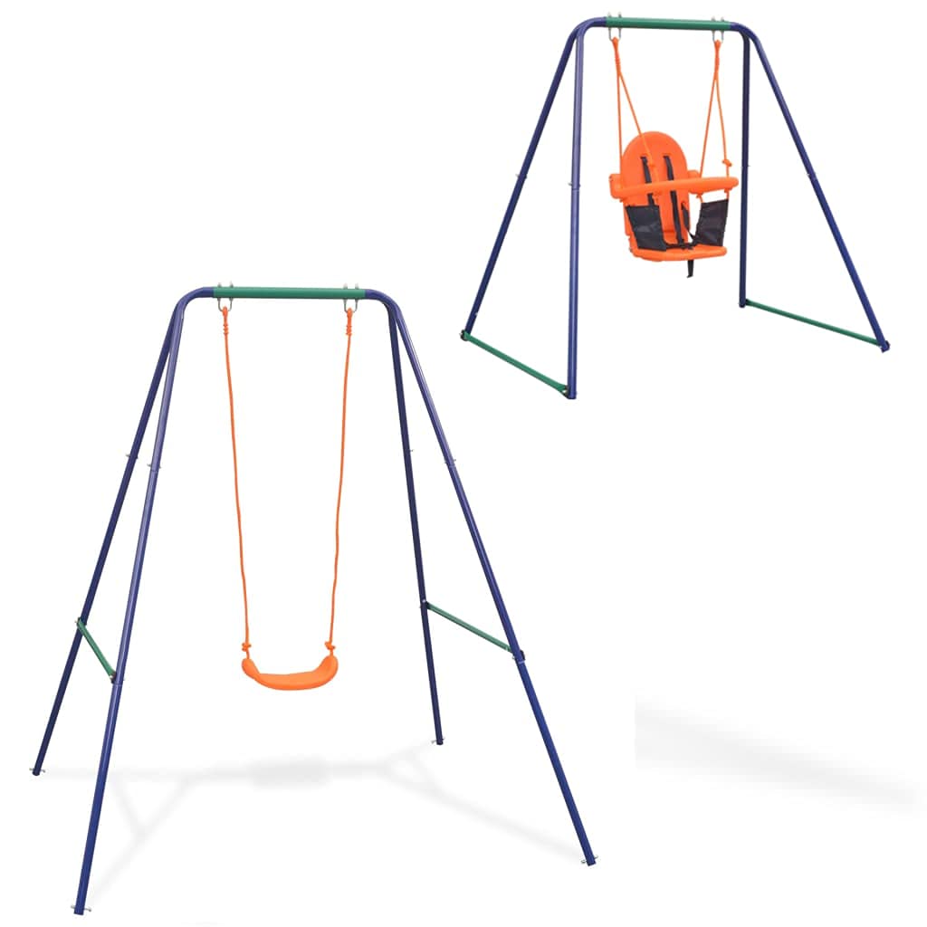 2-in-1 Kids Outdoor Swing Set - Single Swing & Toddler Swing for Backyard (Orange) | Durable Playset for Children's Outdoor Fun & Garden Play Equipment