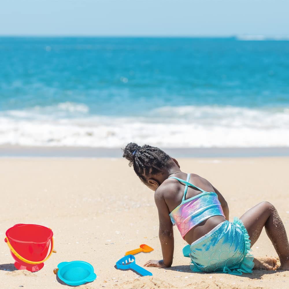 Hape Beach Essentials Sand Toy Set with Bucket, Sifter, Rake & Shovel | Toddler Sand Play Kit for Kids 18+ Months | Perfect for Beach, Sandbox & Outdoor Summer Activities