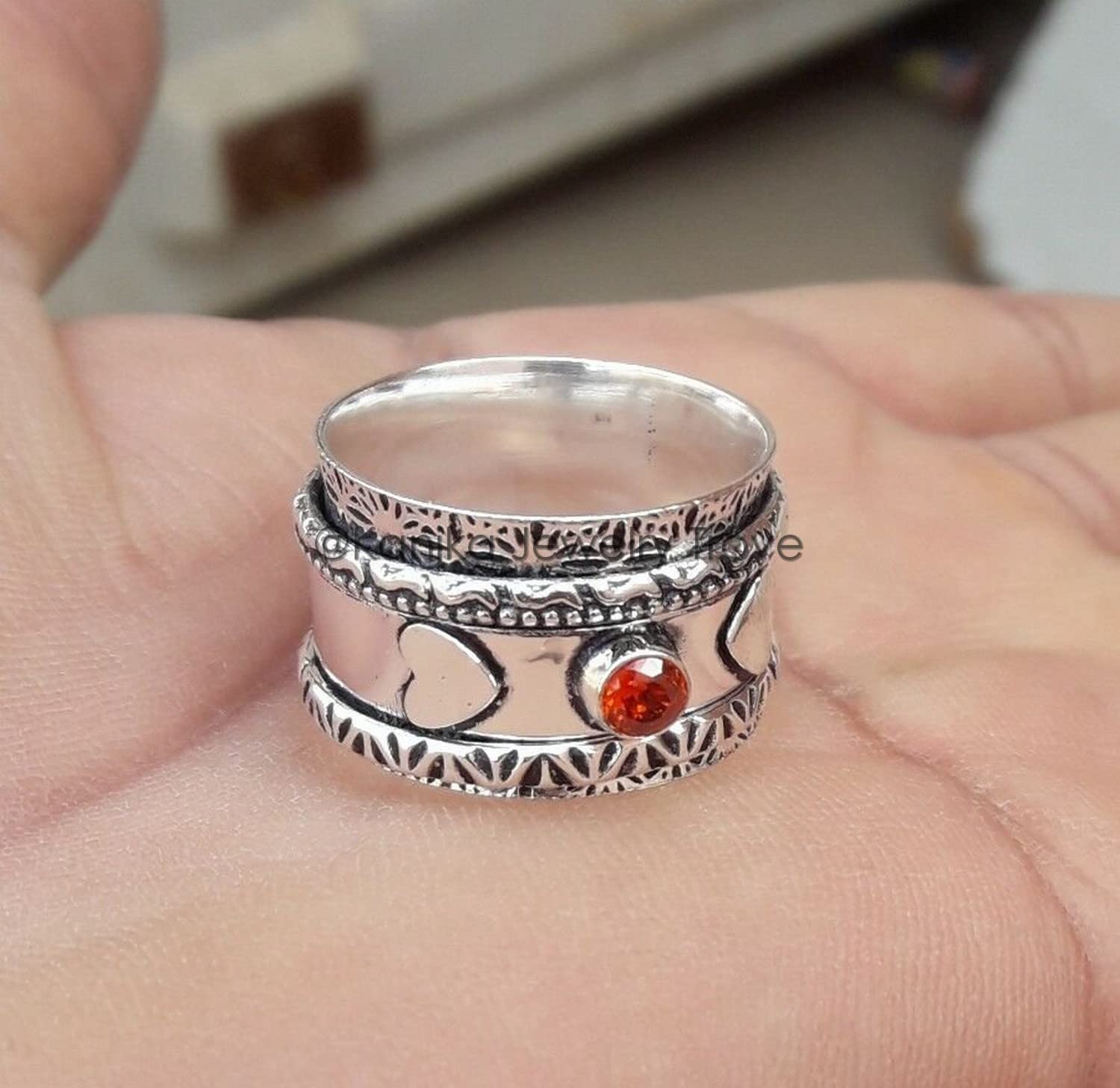 Garnet Spinner Ring for Anxiety Relief - 925 Sterling Silver Meditation Spinner Band Ring for Women, Stress Relief Jewelry Gift for Mother's Day (Size 7) - Perfect for Daily Wear, Yoga & Mindfulness Practice