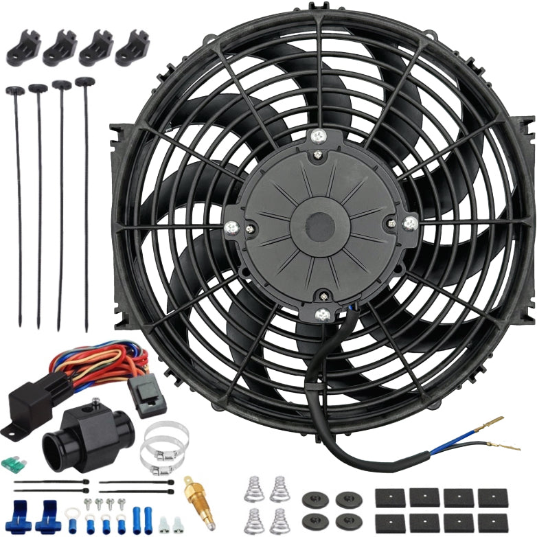 12-13 Inch 180W Electric Radiator Fan Kit with Hose Grounding and Temperature Switch - Perfect for Car Cooling System Upgrades & Engine Temperature Control