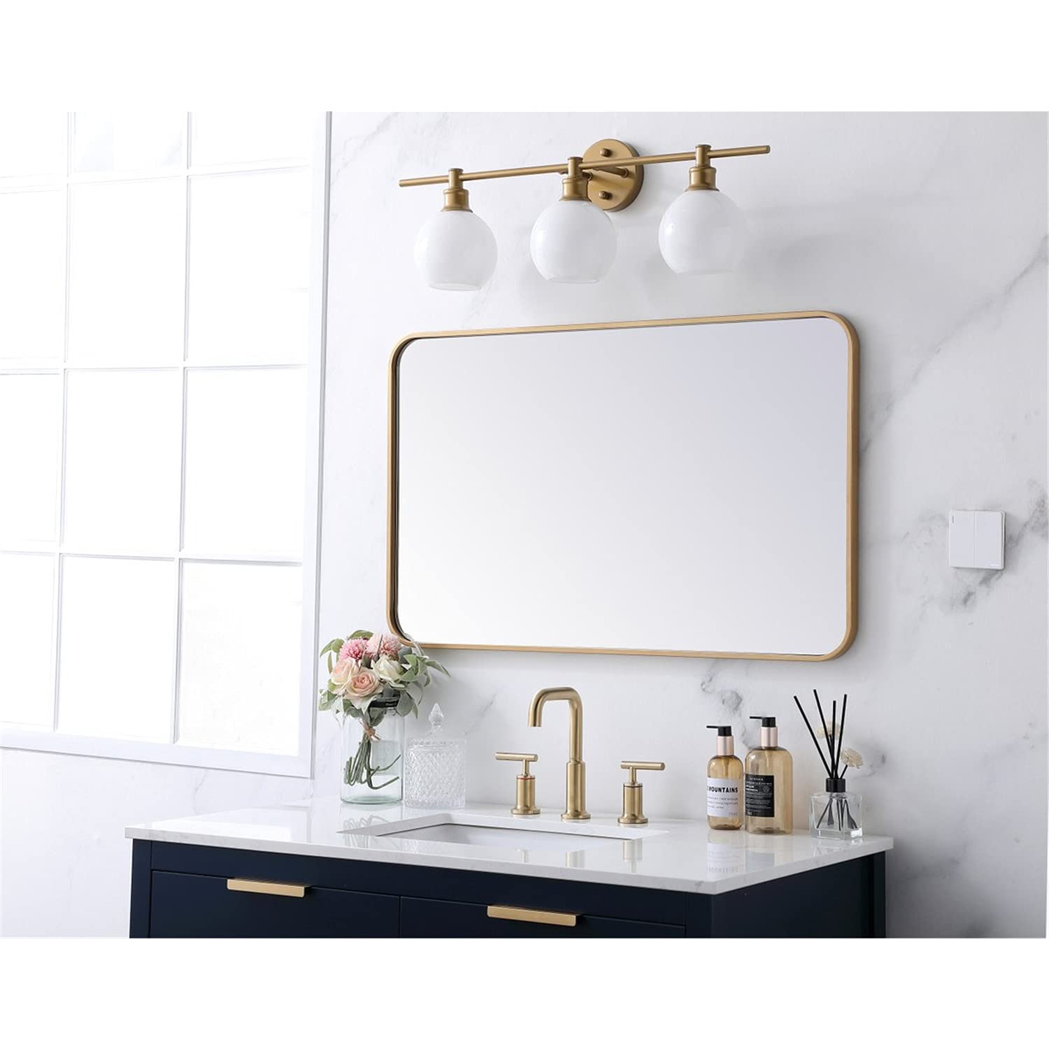 Elegant Brass Rectangular Mirror 22x36 for Home Decor