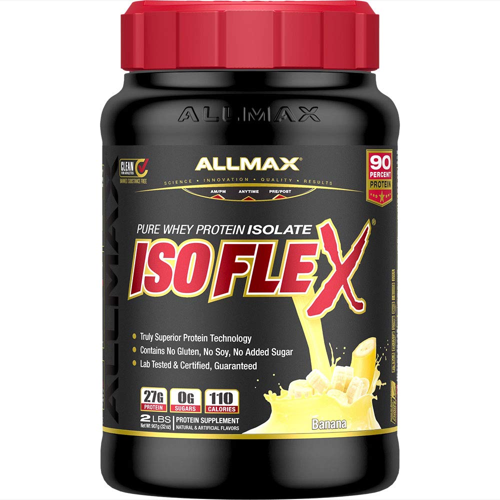 ALLMAX Nutrition ISOFLEX Whey Protein Powder - Premium Whey Protein Isolate, 27g Protein per Serving, Banana Flavor, 2 Pound - Ideal for Post-Workout Recovery & Muscle Building
