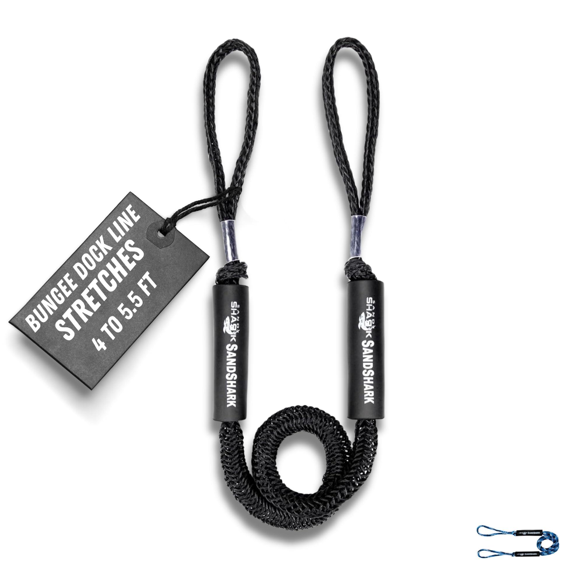 Premium SandShark Anchor Bungee Dock Line - Shock Absorbing Boat Accessory with Stainless Steel Clip (Black, 4-5.5ft) - Ideal for Secure Docking, Mooring & Anchoring in Rough Waters