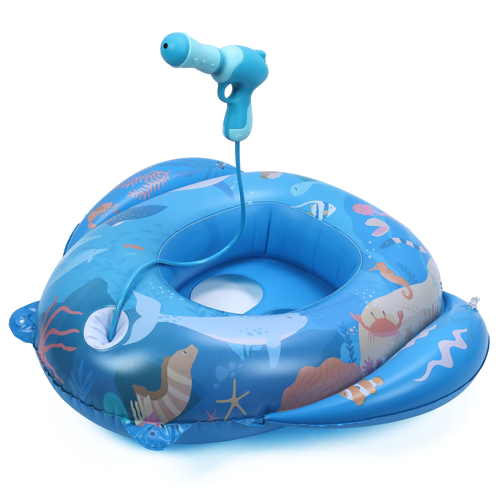 Keriday Inflatable Shark Pool Float for Kids - Fun Water Gun & Shark Ship Toy for Boys Girls Ages 3-7 - Best Summer Swimming Pool Party Birthday Gift for Toddlers - Perfect for Backyard Pools, Beach Vacations & Water Playdates