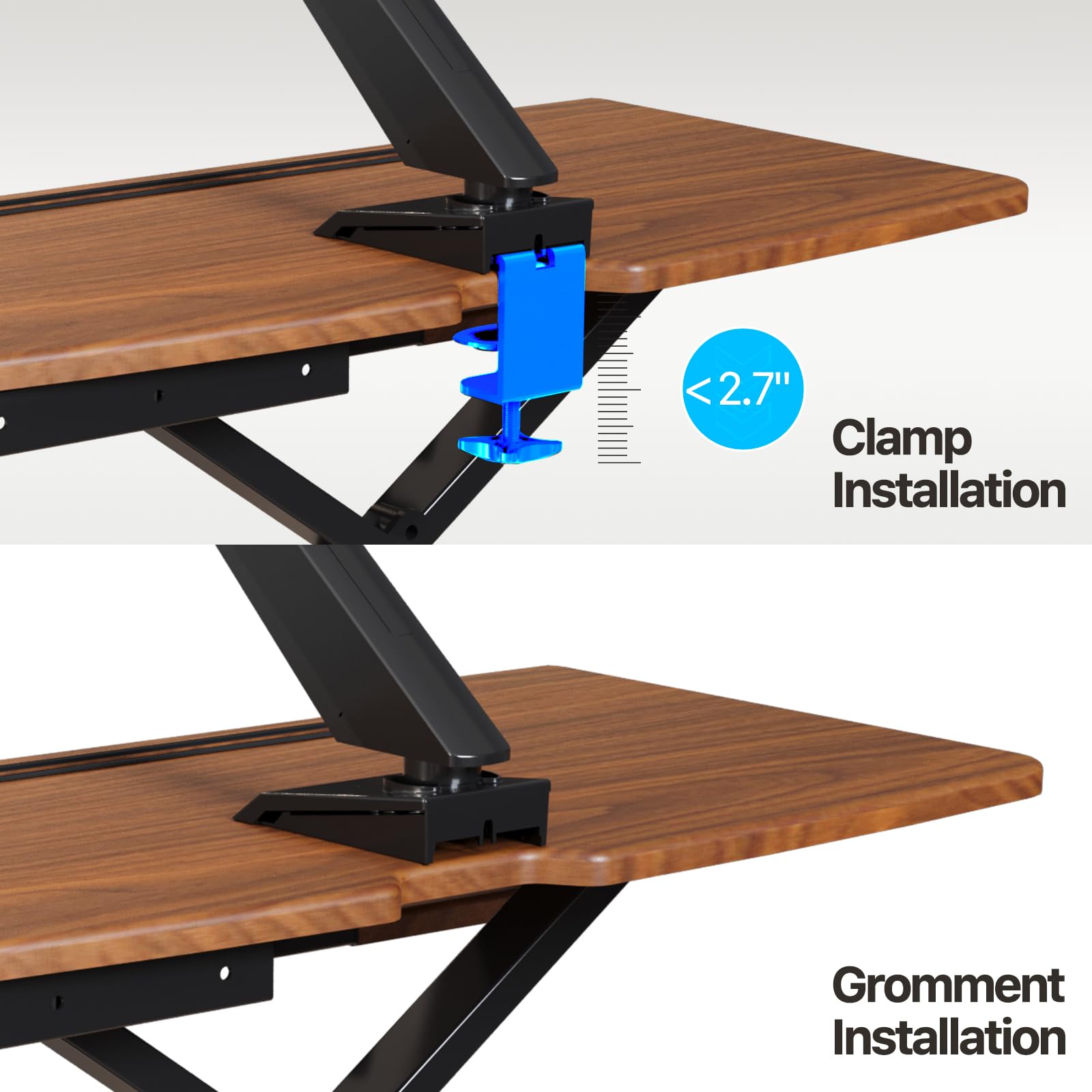32 Inch Height Adjustable Standing Desk Converter - Sit Stand Desk Riser with Keyboard Tray for Dual Monitors | Ergonomic Home Office Workstation in Dark Wood Finish | Perfect for Remote Work & Computer Setup