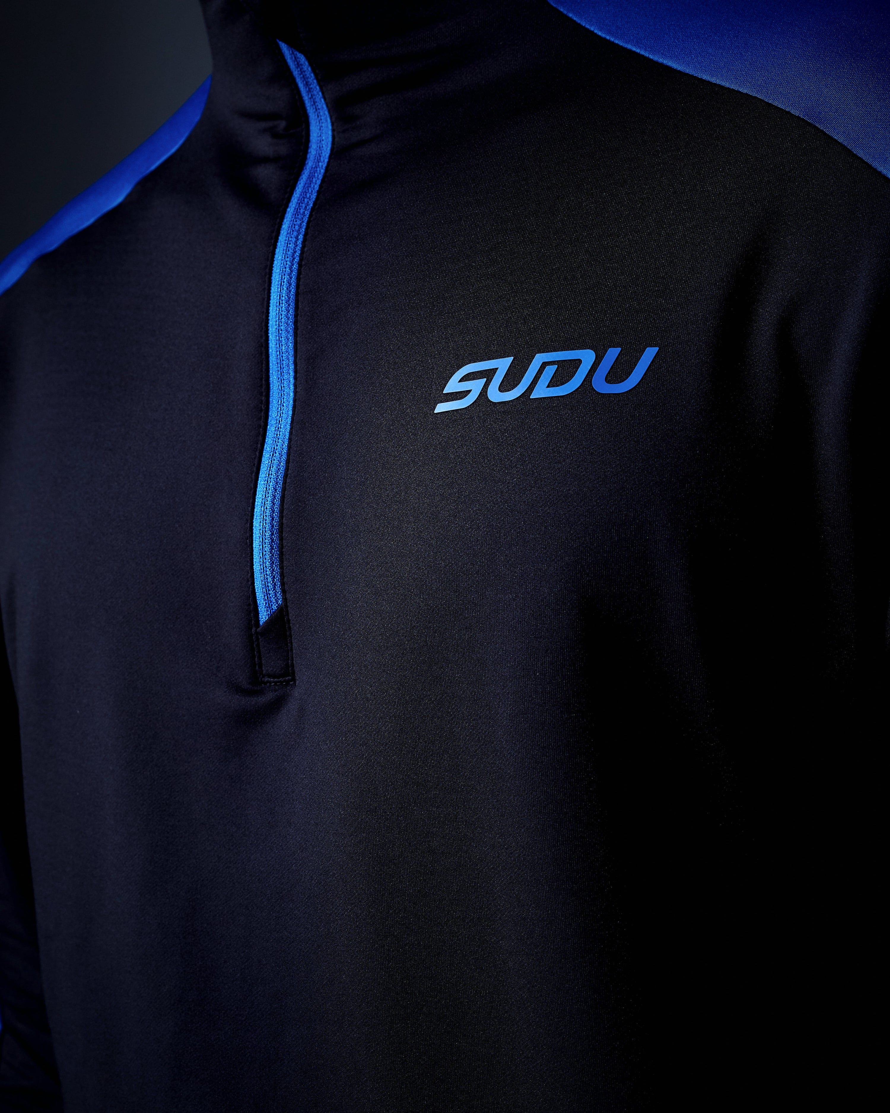 SPZM 01 Quarter Zip Midlayer Fleece Jacket - Black & Blue Color Options | Warm Lightweight Layering for Hiking, Running & Outdoor Activities