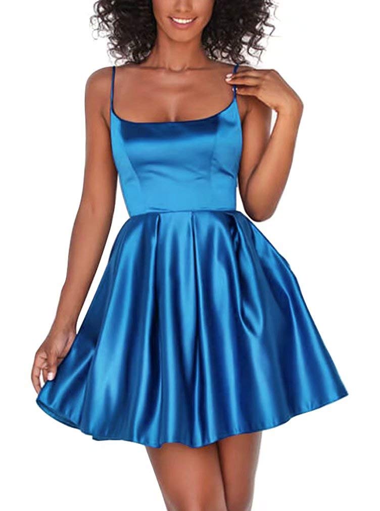 Elegant Satin Homecoming Dresses for Teens - Sexy Spaghetti Strap Prom Dresses with Sleeveless Design | Perfect for School Dances, Formal Parties & Special Occasions