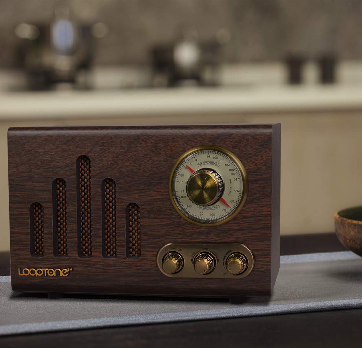 Vintage Wooden FM AM Radio with Bluetooth, MP3 Player, Built-in Speaker & Antenna - Retro Style Wireless Radio for Kitchen, Living Room, Office | Perfect for Coffee Breaks, Relaxing at Home & Background Music