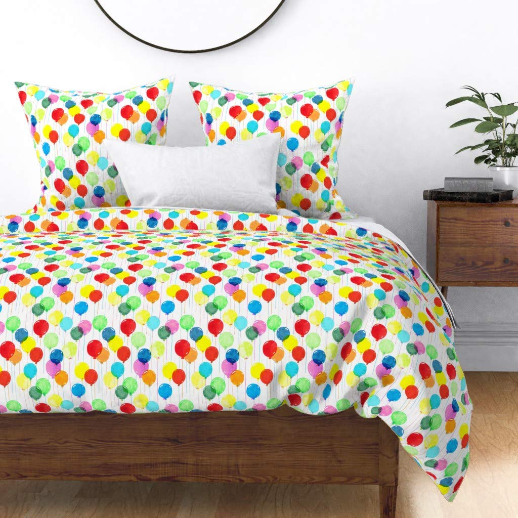 Premium Cotton Sateen Duvet Cover Full/Queen Size - Vibrant Rainbow Balloons Design for Happy Celebrations & Colorful Birthday Parties | Kids Room Decor | Custom Printed Bedding by Spoonflower | Perfect for Children's Bedrooms, Birthday Gifts & Nursery Decor