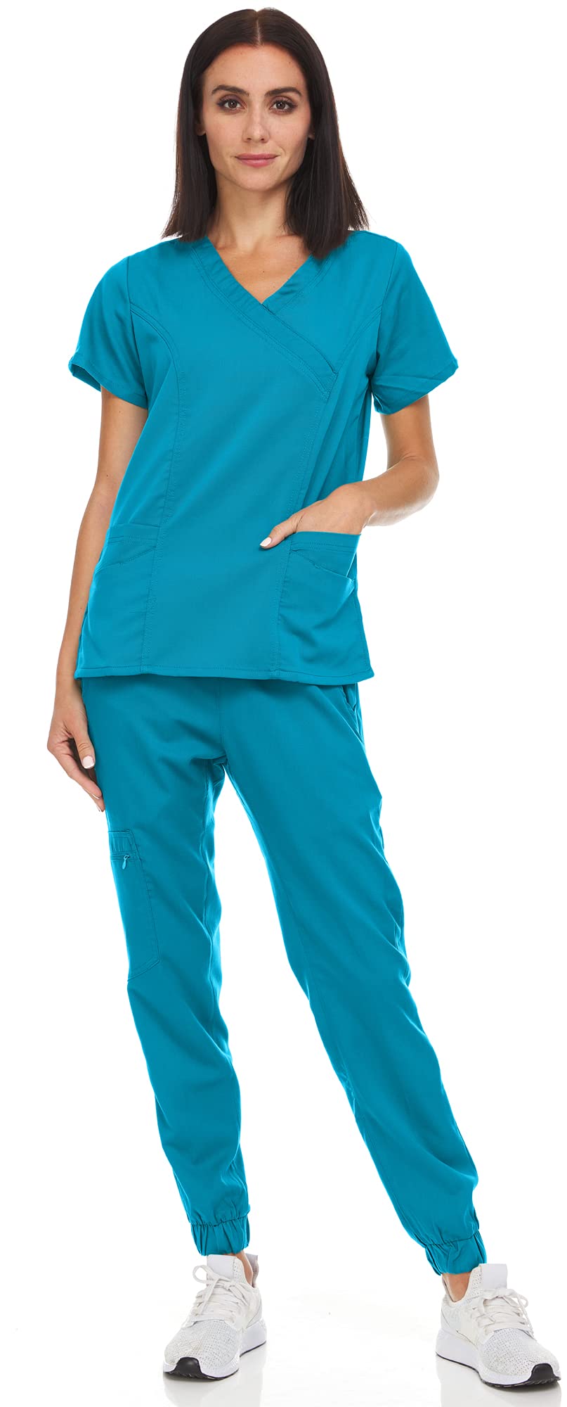 MediChic Women's Stretch V-Neck Jogger Scrubs Set - 12+ Colors | Comfortable Medical Uniform for Nurses & Healthcare Professionals