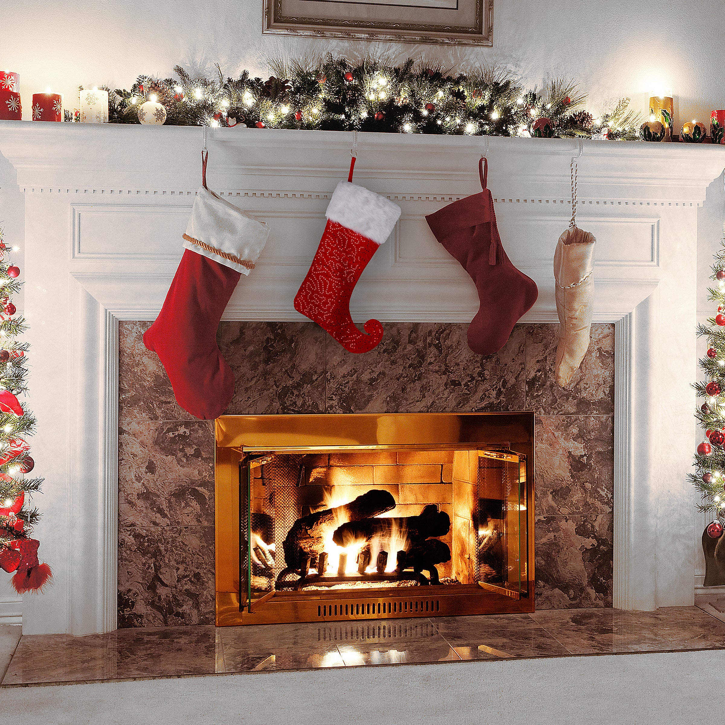 21 Inch Jester Style Christmas Stocking - Festive Red Holiday Decor for Fireplace Mantel, Tree, and Home Decorations