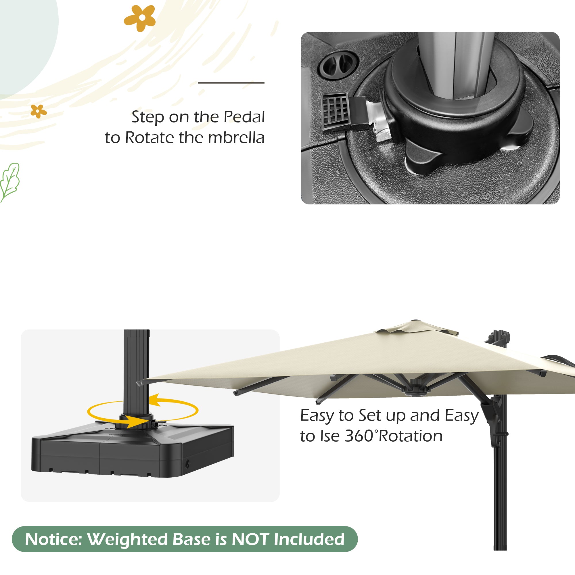 EROMMY 10x10 FT Outdoor Square Offset Patio Umbrella with Heavy Duty Steel Frame - Beige Sun Shade for Poolside, Backyard, and Garden Relaxation