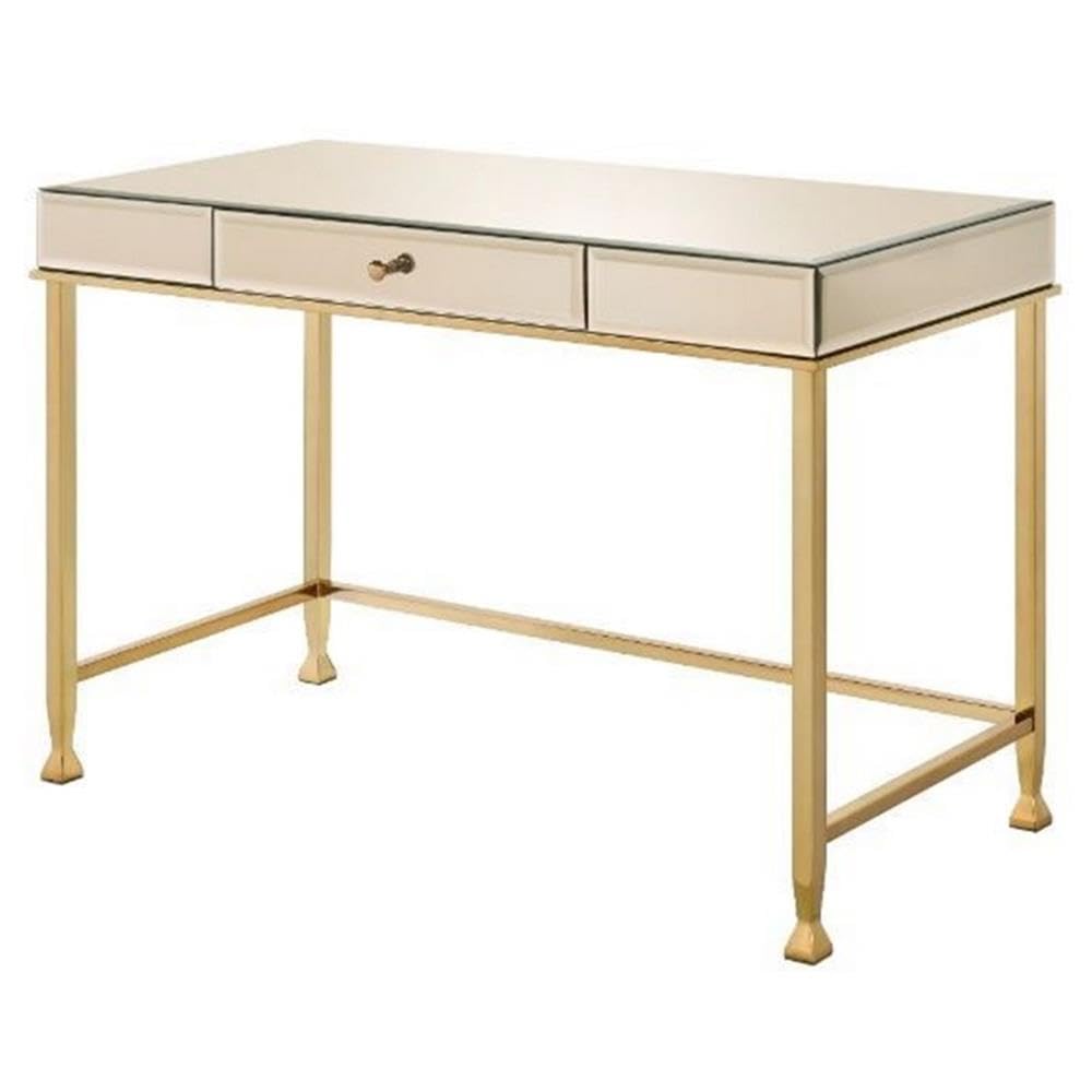 Acme Canine Rectangular Wood Top Writing Desk - Smoky Mirrored & Champagne Finish | Perfect for Home Office, Study, or Dorm Room Workspace