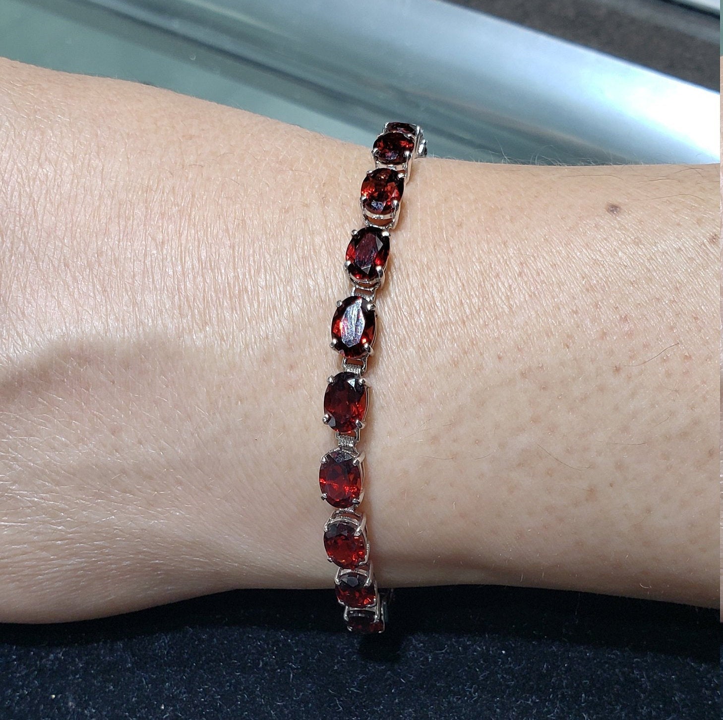21.00cttw Oval Garnet Tennis Bracelet in 14k White or Yellow Gold - Elegant Jewelry for Weddings, Parties & Special Occasions