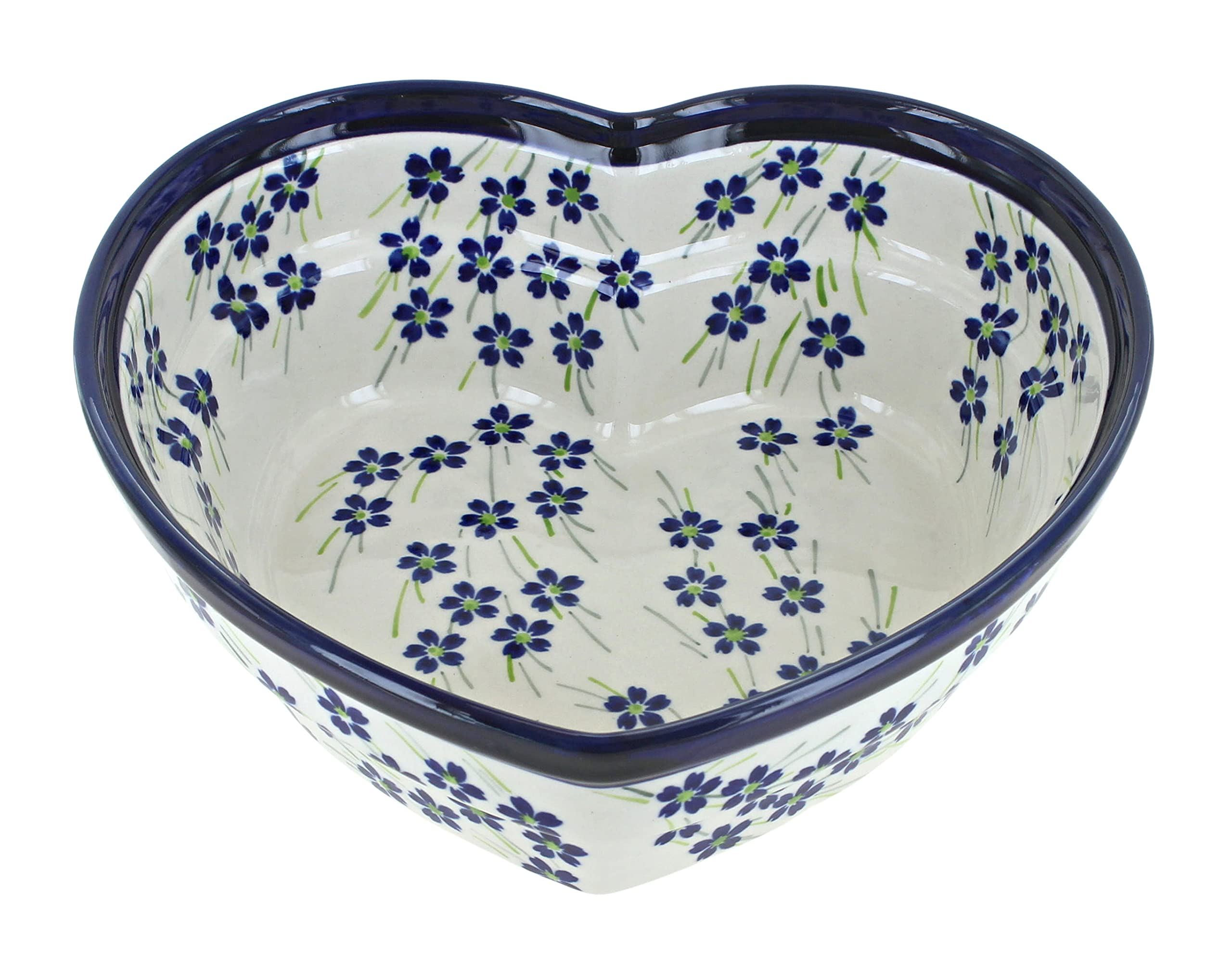Blue Rose Polish Pottery Willow Large Heart Bowl - Handmade Ceramic Serving Bowl for Soup, Salad, Dessert | Perfect for Dining, Kitchen Decor & Gift Giving